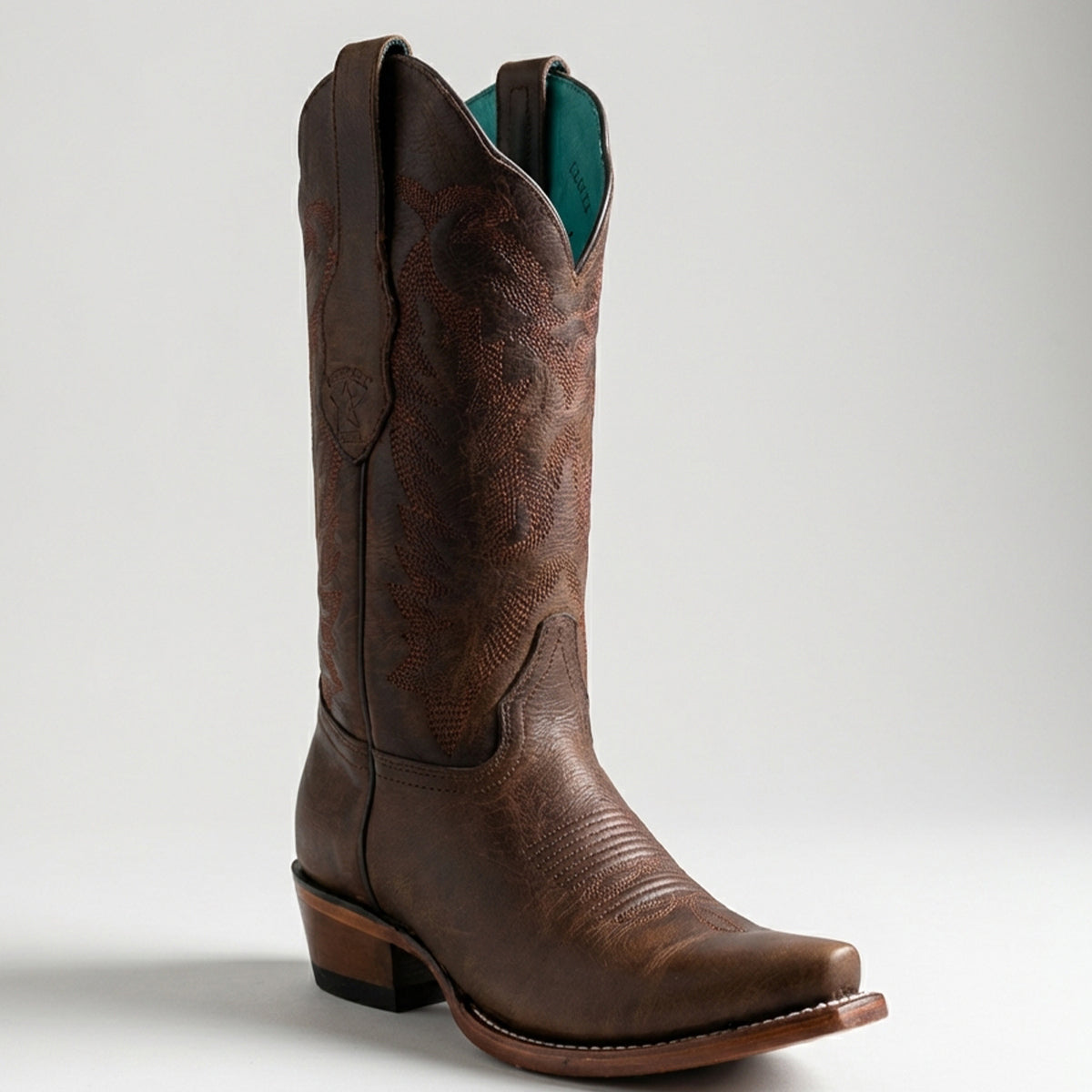 Los Altos women's dark brown leather snip toe cowboy boot snip toe profile.