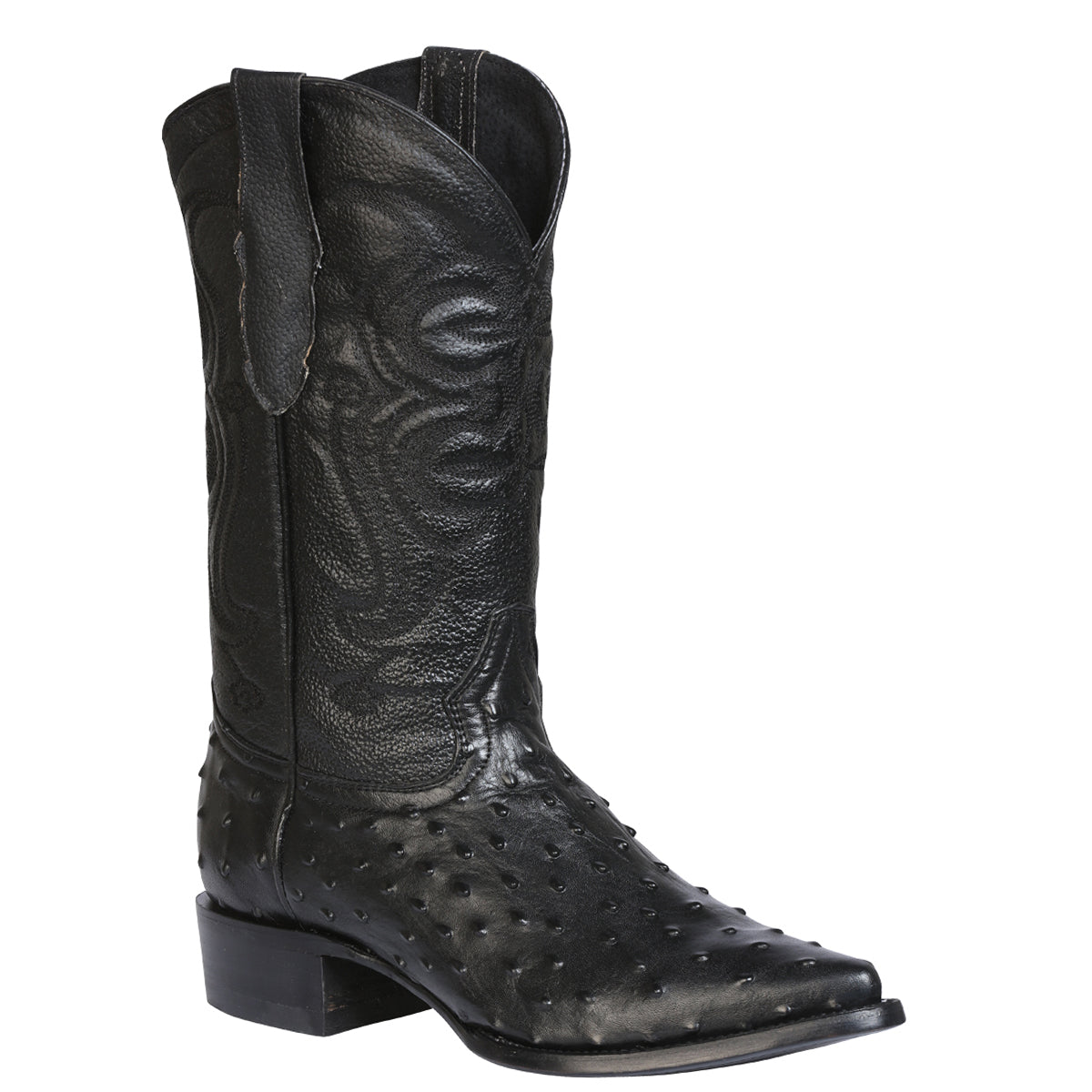 Men's Black Ostrich Print Cowboy Boots Pointed Toe
