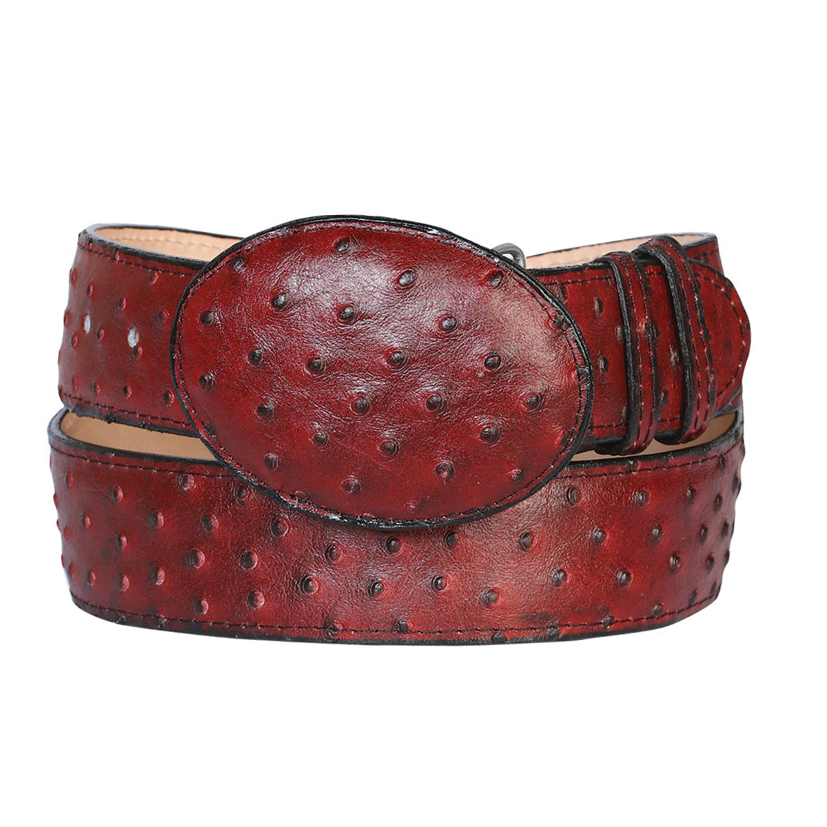 Ostrich Belt Real Leather H Gold Buckle Stud Logo Red Bordeaux FRANCE 28 70 RARE Ostrich Western Tab Belt | Stetson main image 3