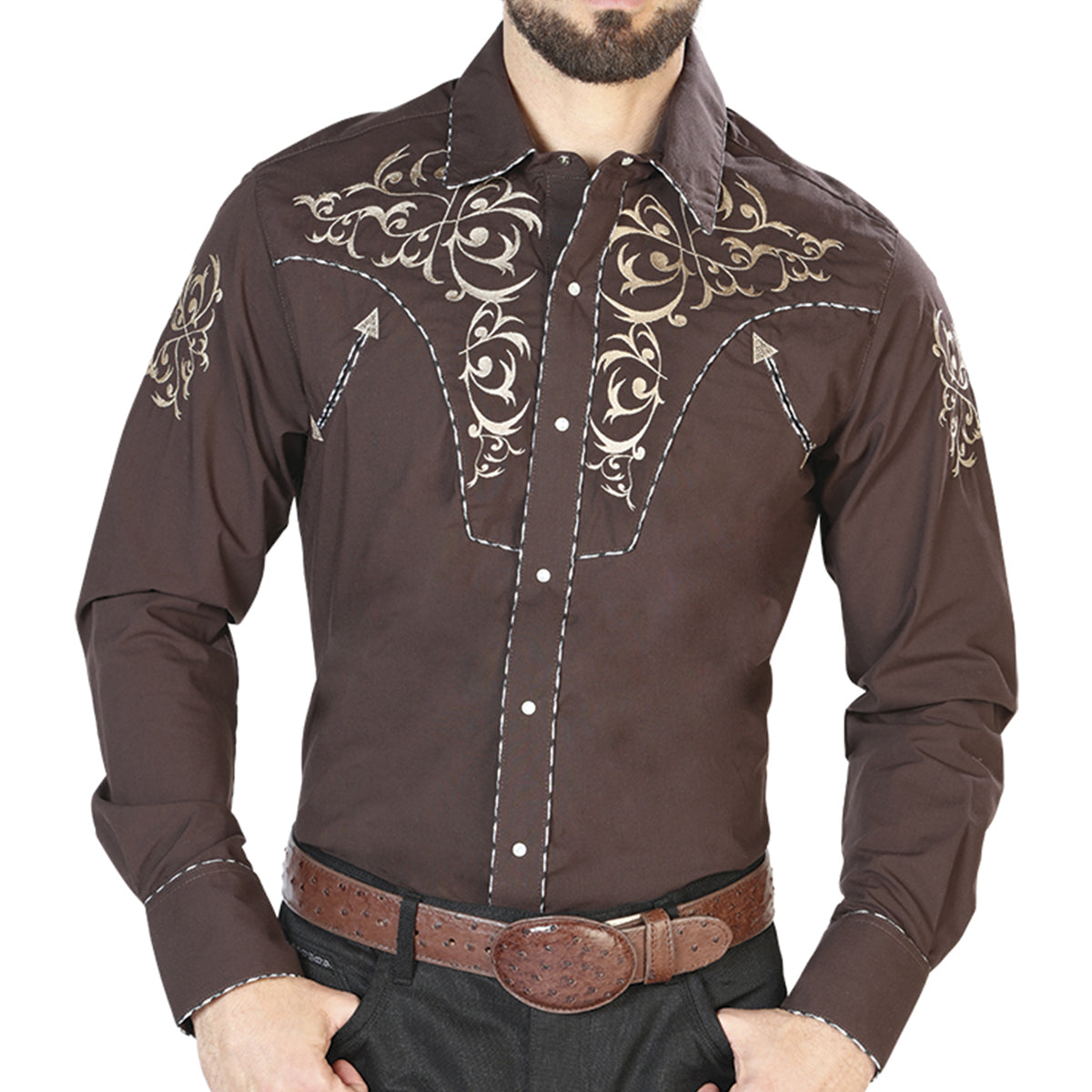 El General Embroidery Western Shirt White/Gold 43296
