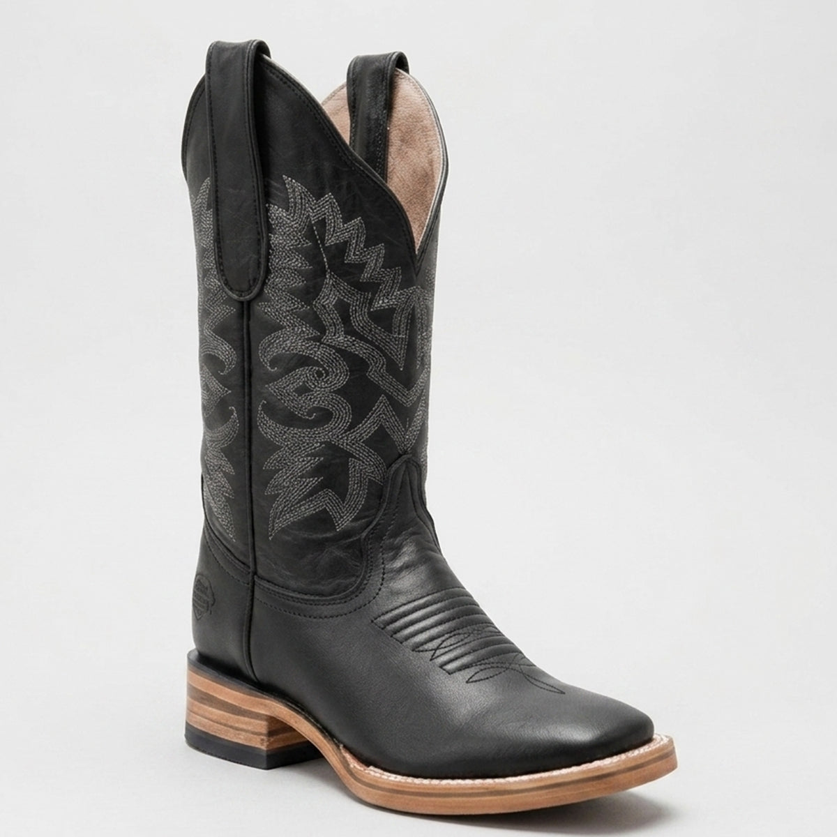 White Diamonds women's black leather square toe square toe cowboy boot.