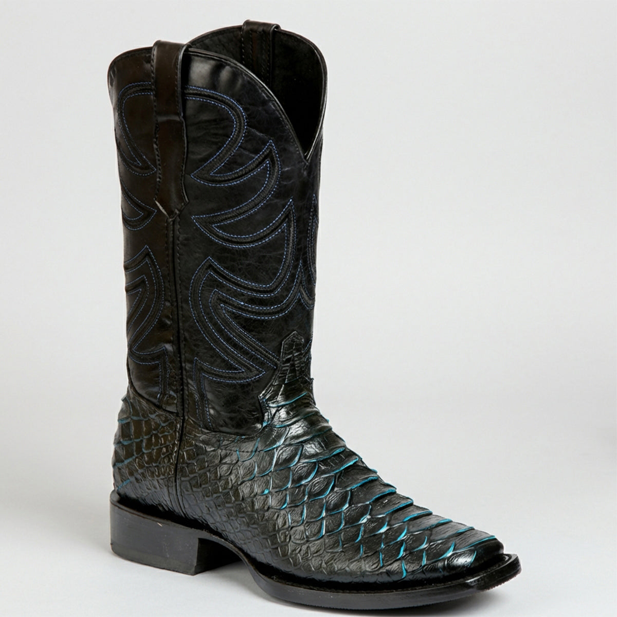 El General Men's Neon Black Snakeskin Print Western Square Toe Boot