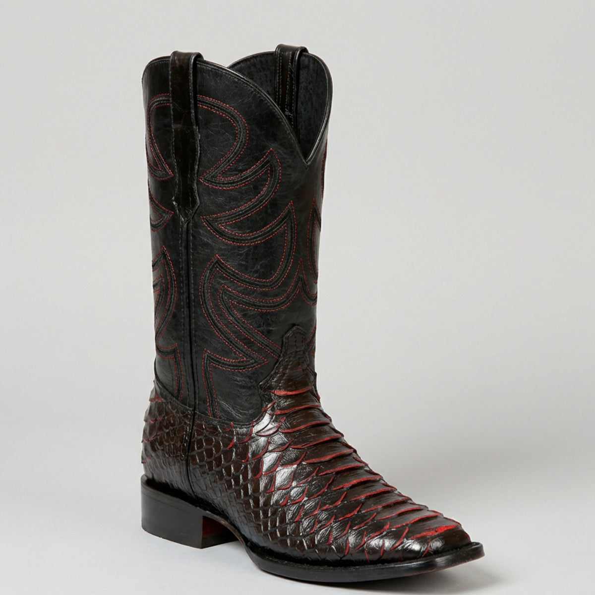 El General Western Boots Mens Size 7.5 Black Genuine Leather Exotic Square Toe Python Original Cowboy Boots - Cowboy Boots – Don Max Western main image 2