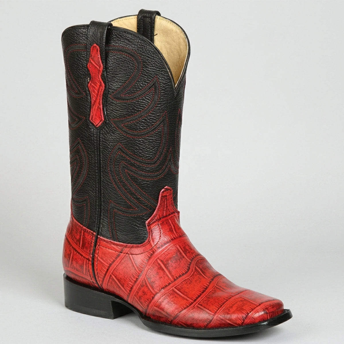 Men’s Red Alligator Print Square Toe Cowboy Boot