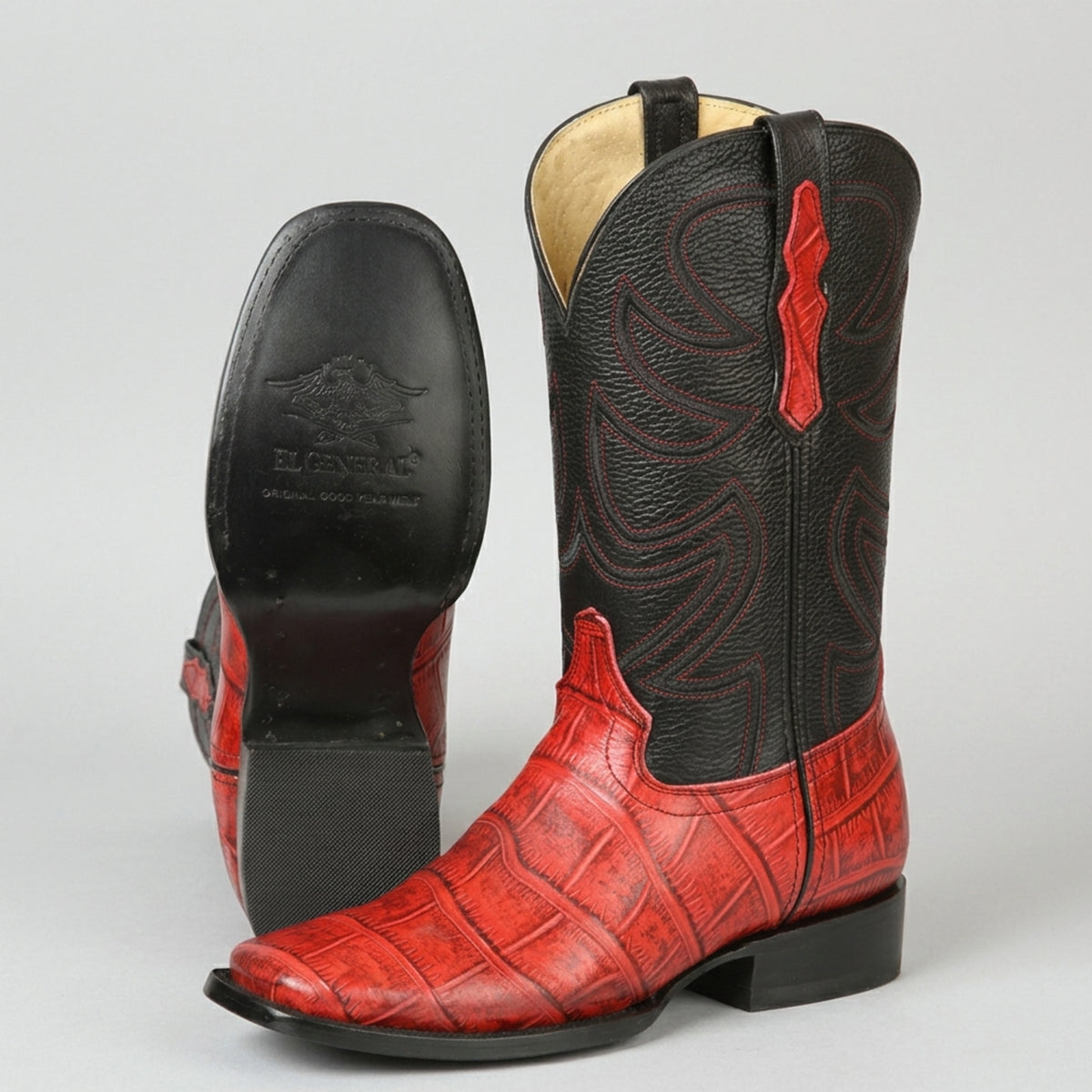 Men’s Red Alligator Print Square Toe Cowboy Boot
