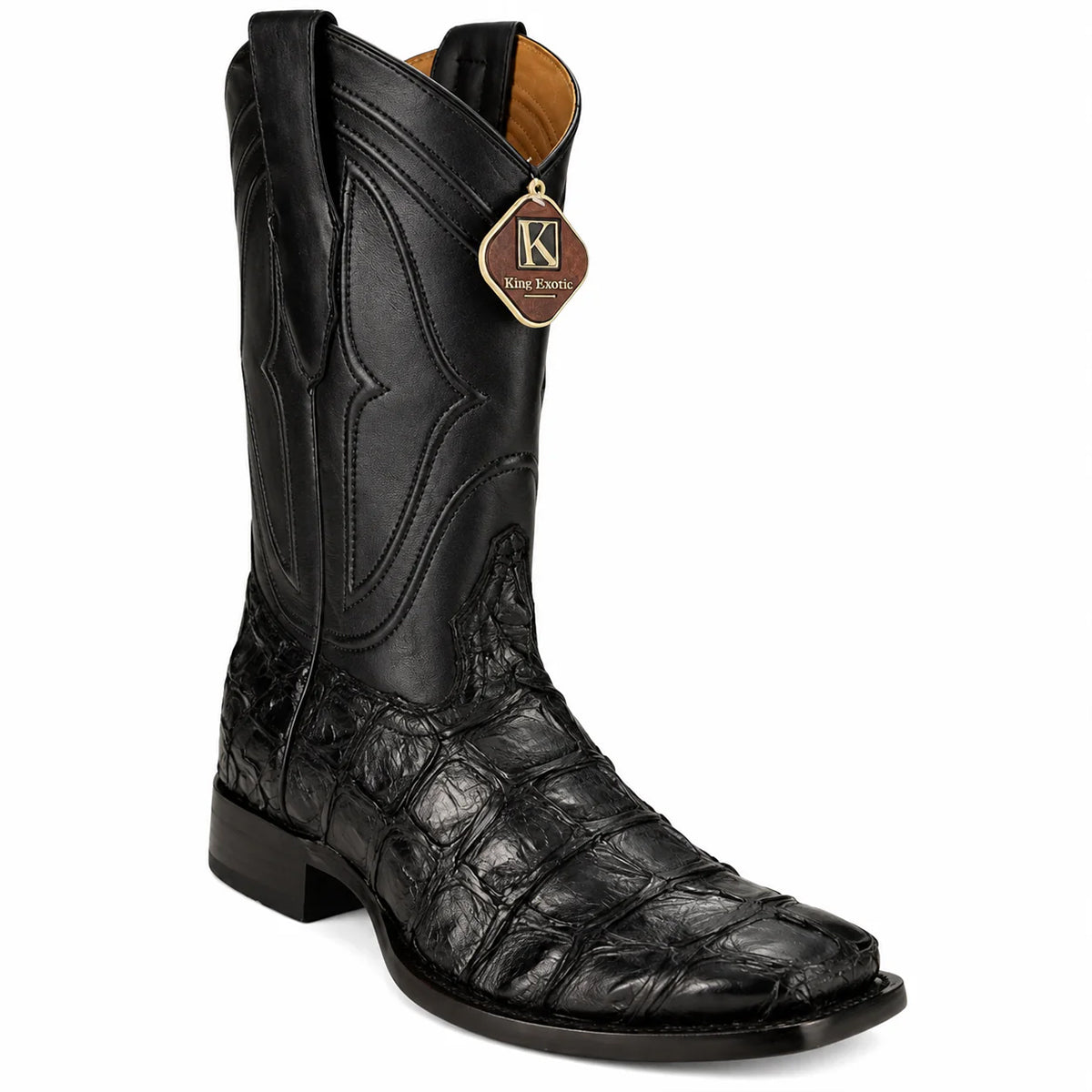 King Exotic men's black pirarucu square toe western boot.
