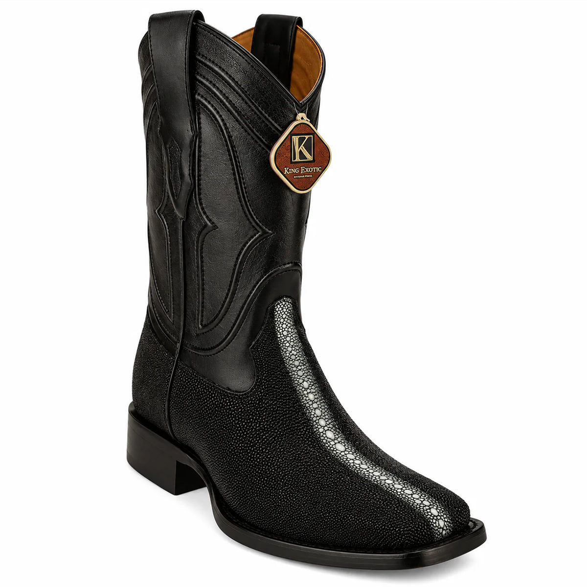 King Exotic men's black rowstone stingray leather square toe western boot.