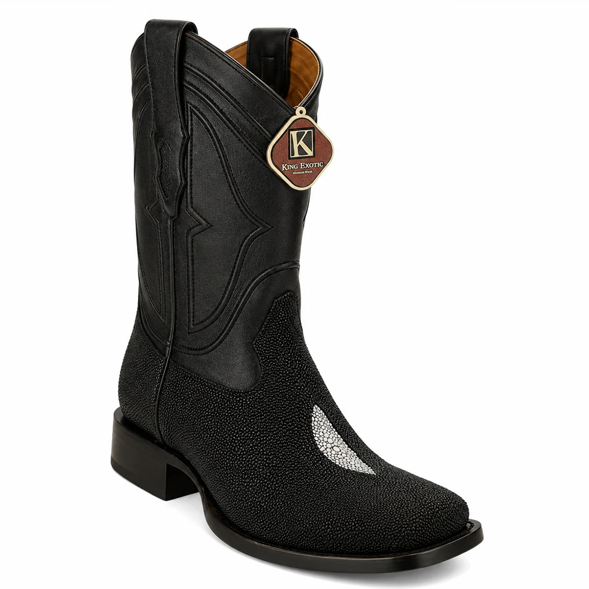 King Exotic men's black stingray leather square toe western boot.