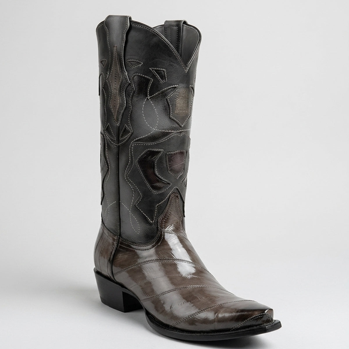 King Exotic Bota Vaquera de Anguila Gris Difuminado Punta Recortada