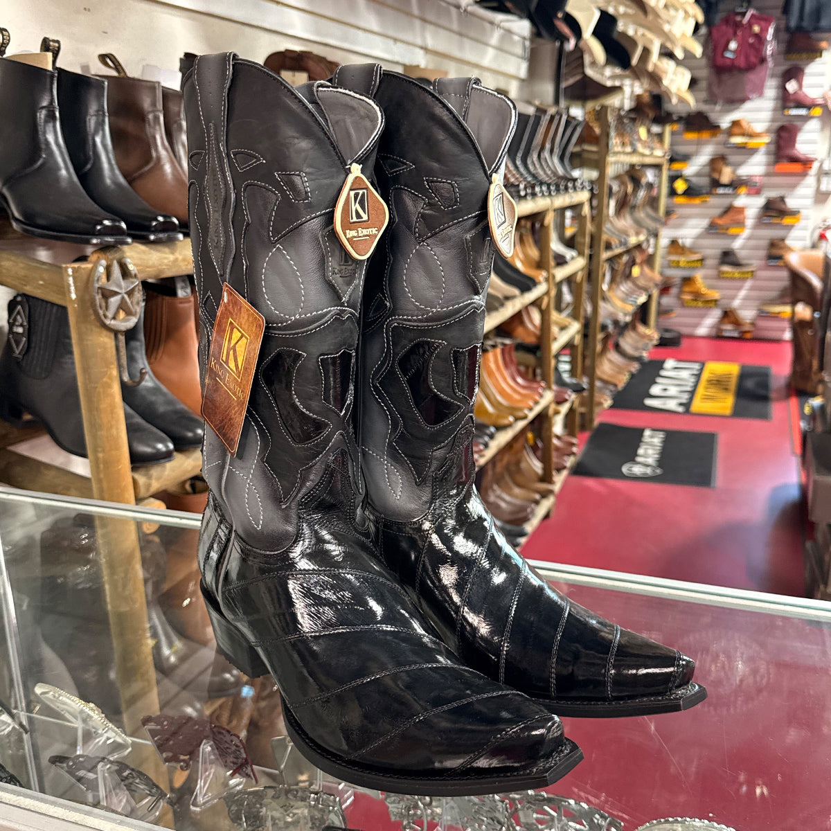 King Exotic Bota Vaquera de Anguila Negra Punta Recortada