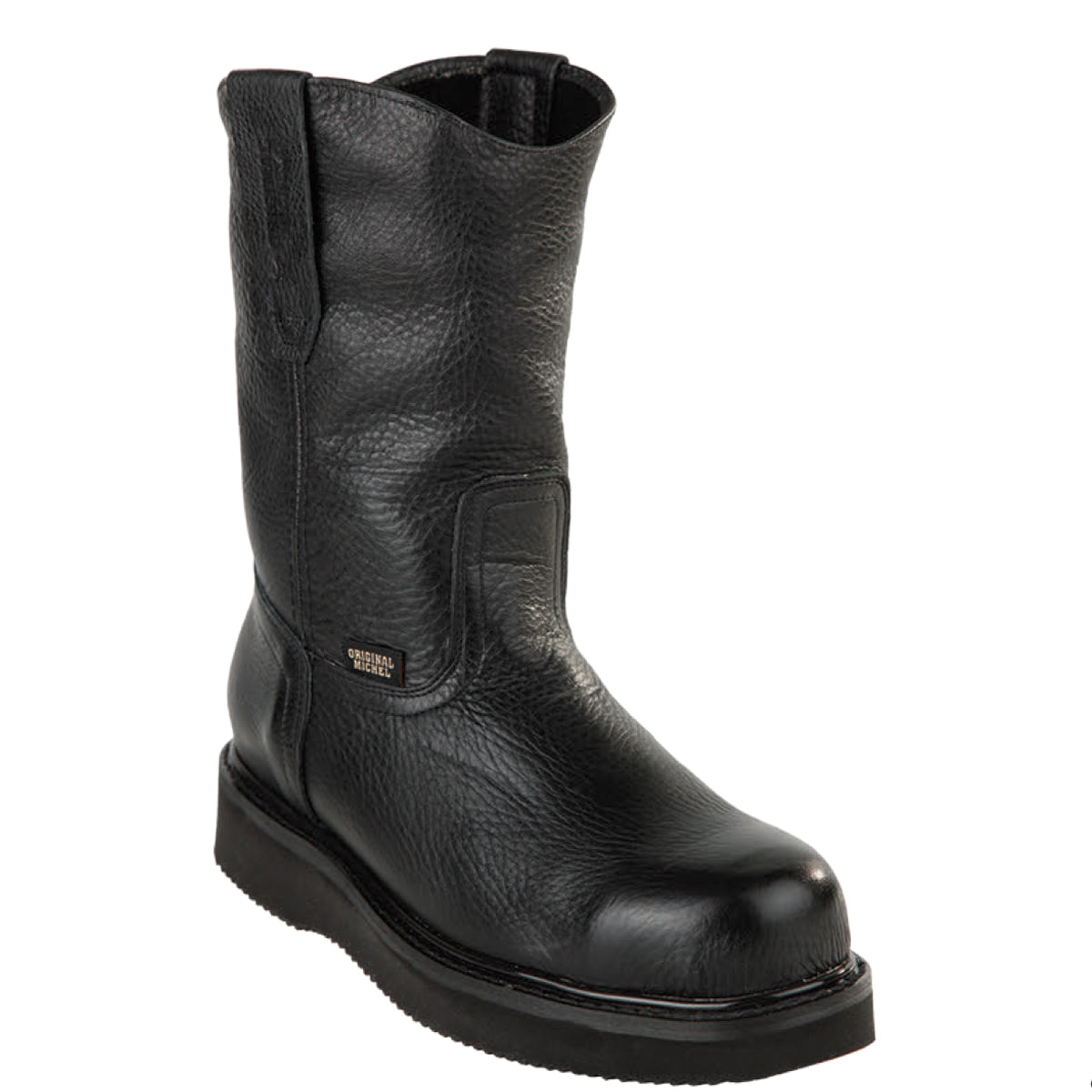 Original Michel Black Leather Pull-On Steel Toe Work Boots R Toe