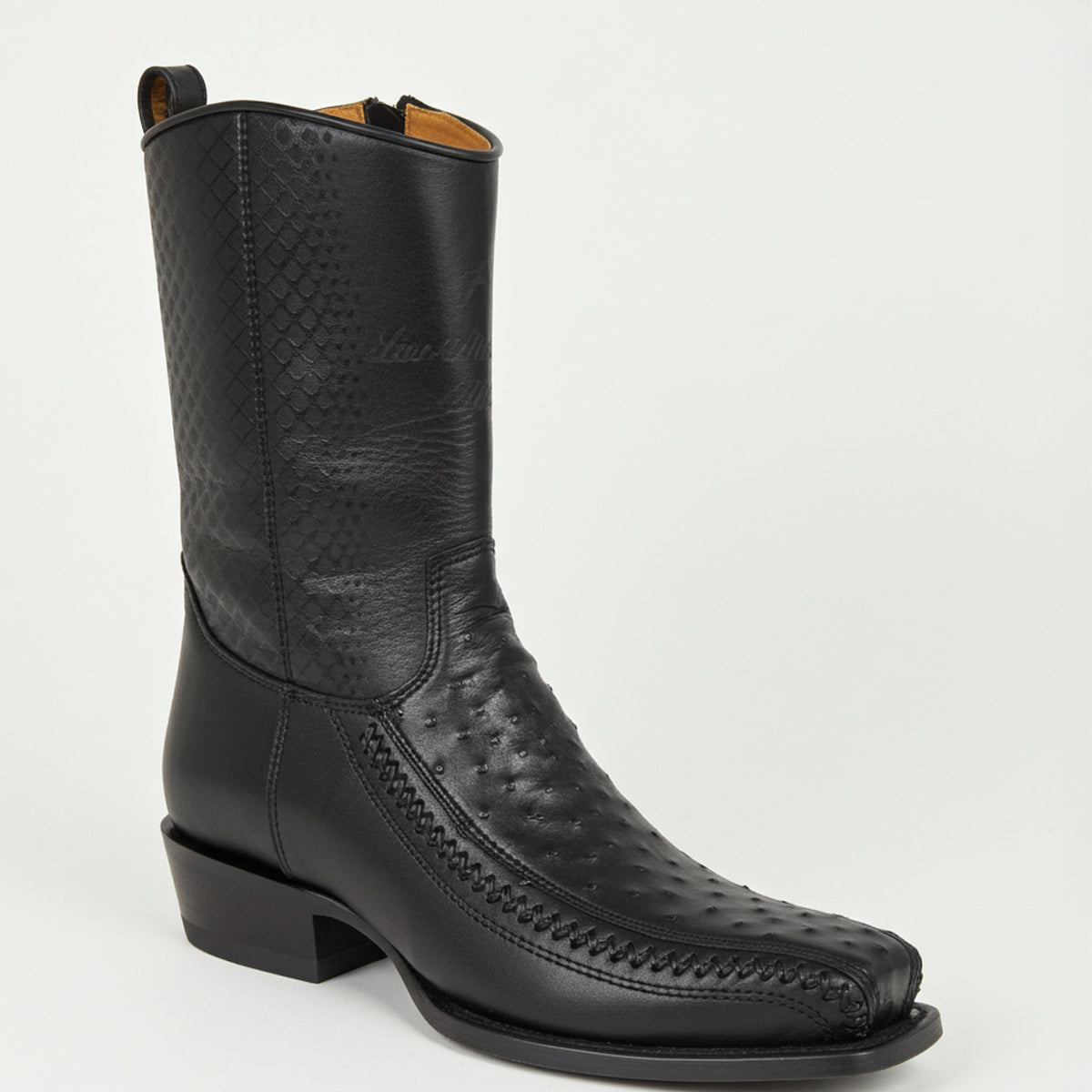 Los Altos Portugal Black Ostrich Boot 7x Square Toe
