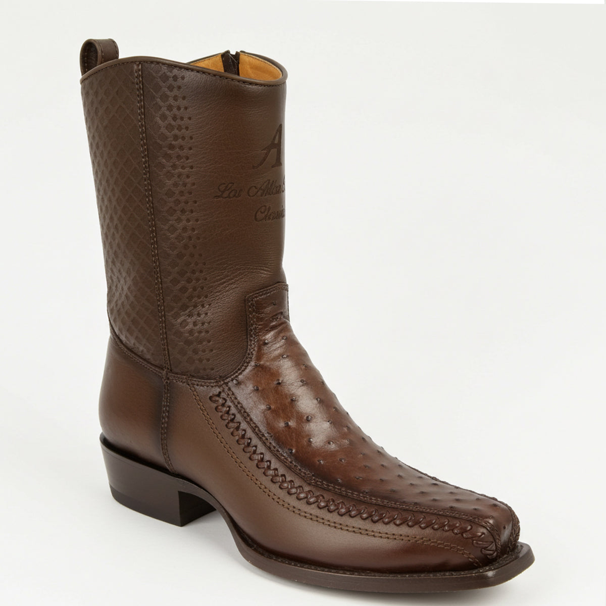 Los Altos Portugal Brown Ostrich Boot 7x Square Toe
