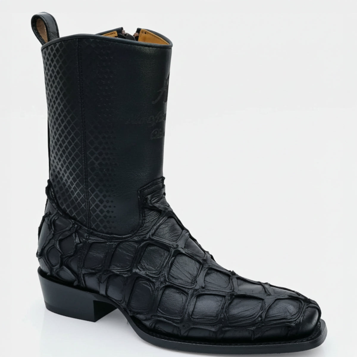 Los Altos Black Pirarucu Western Boot 7x Square Toe