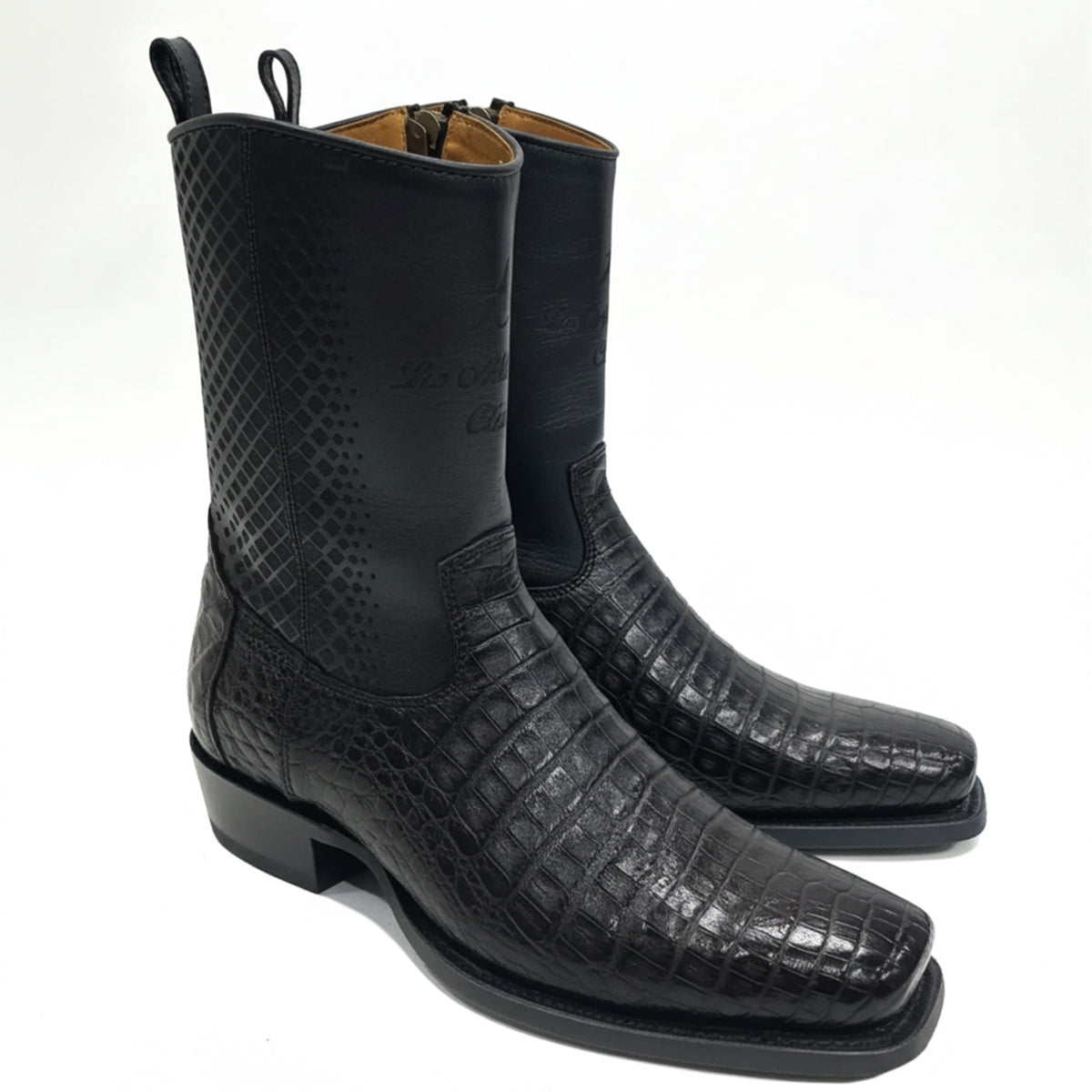 Los Altos Black Caiman Western Boots 7x Square Toe