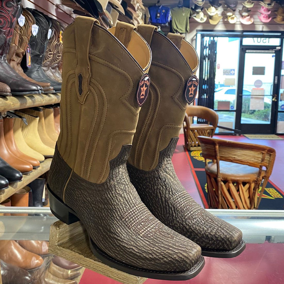 Los Altos Brown Sharkskin Western Boots 7x-Toe Square Toe