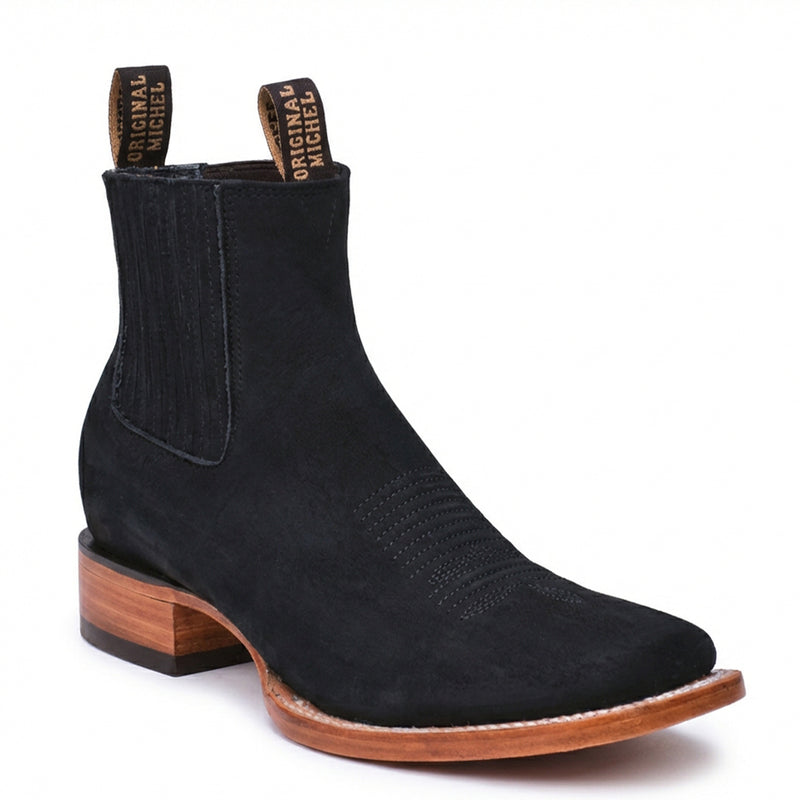 Original Michel Men's Nubuck Black Square Toe Chelsea Boot