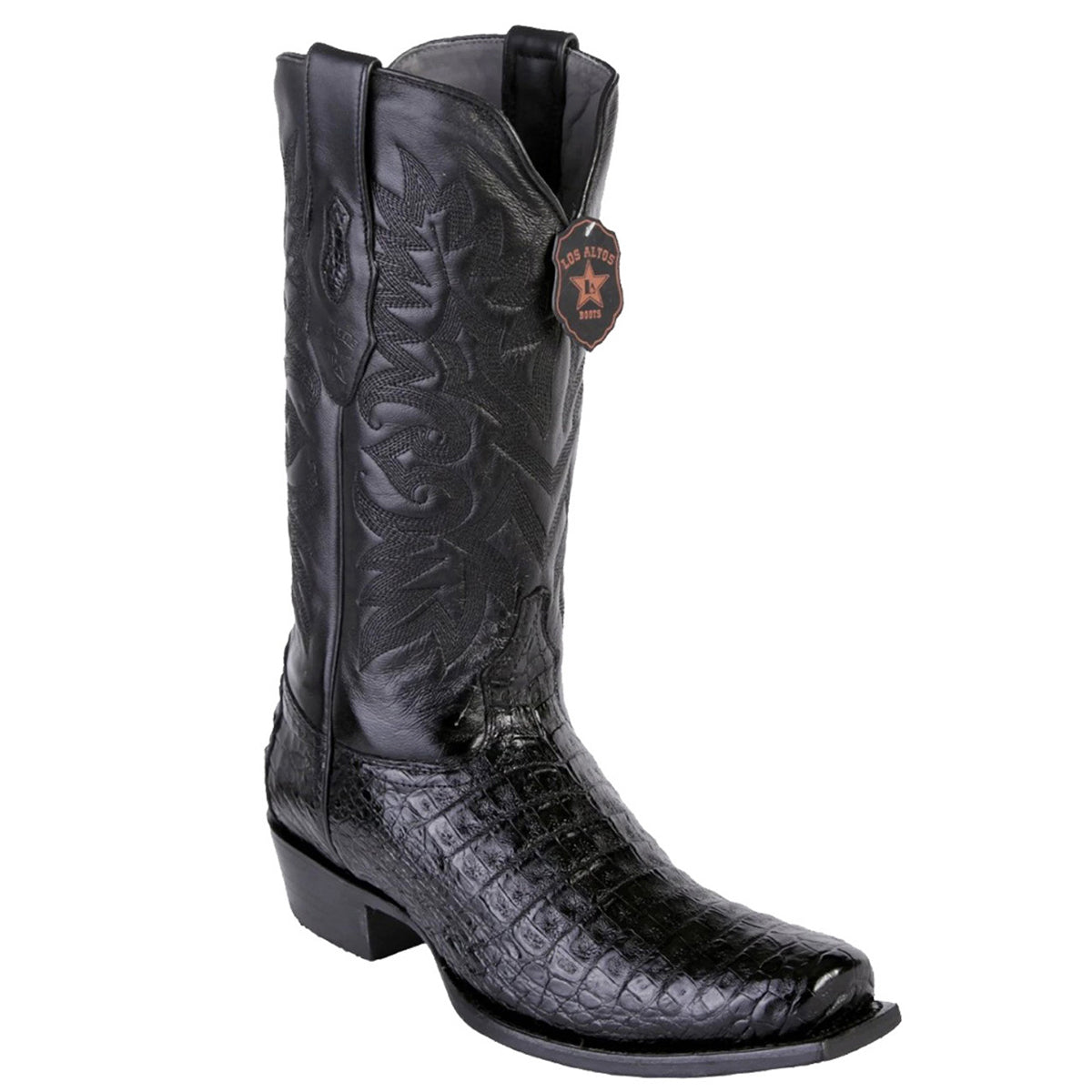 Men’s black, leather, cowboy ankle boots 7.5D Mens Black Western Chelsea Cowboy Ankle Boots Square Toe  main image 4