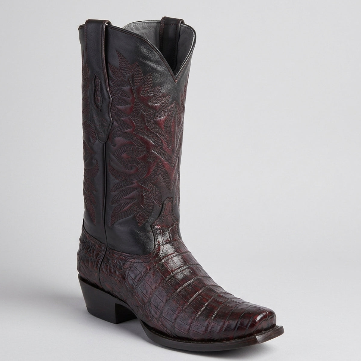 Los Altos Men's Black Cherry Caiman Belly 7X Square Toe Boots