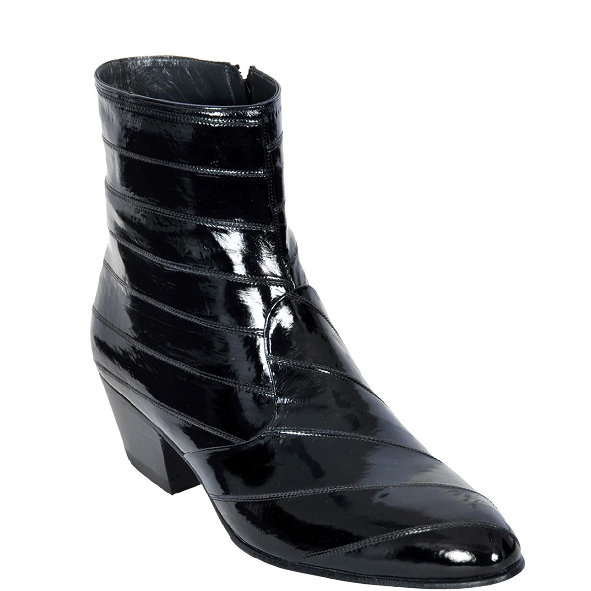Mens Black Eel Cuban Heel Ankle Boot