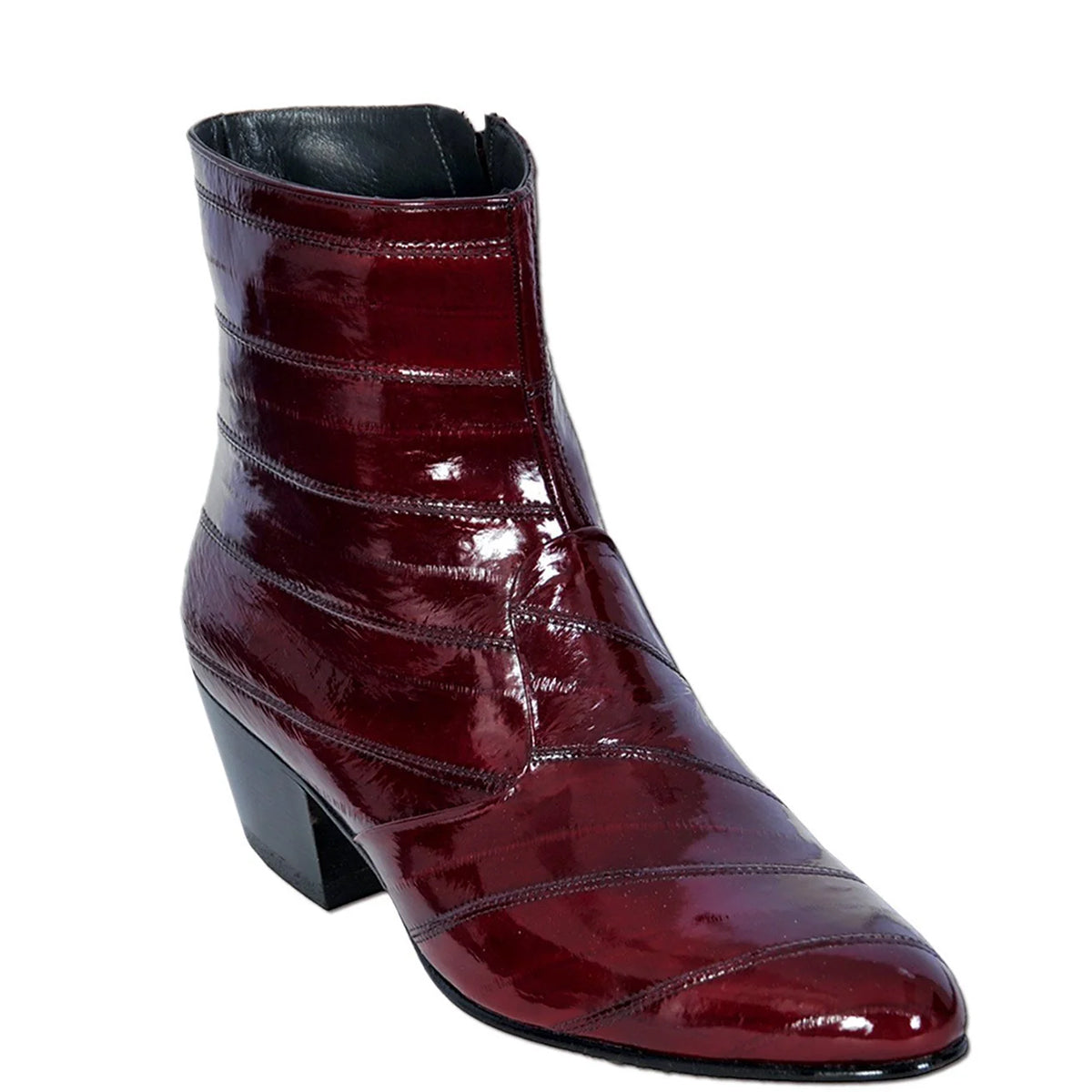 Mens Burgundy Eel Cuban Heel Ankle Boot