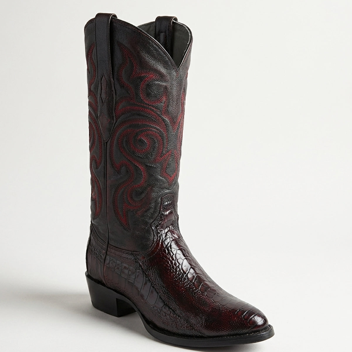 Los Altos Men's Black Cherry Ostrich Leg Western Boots Round Toe