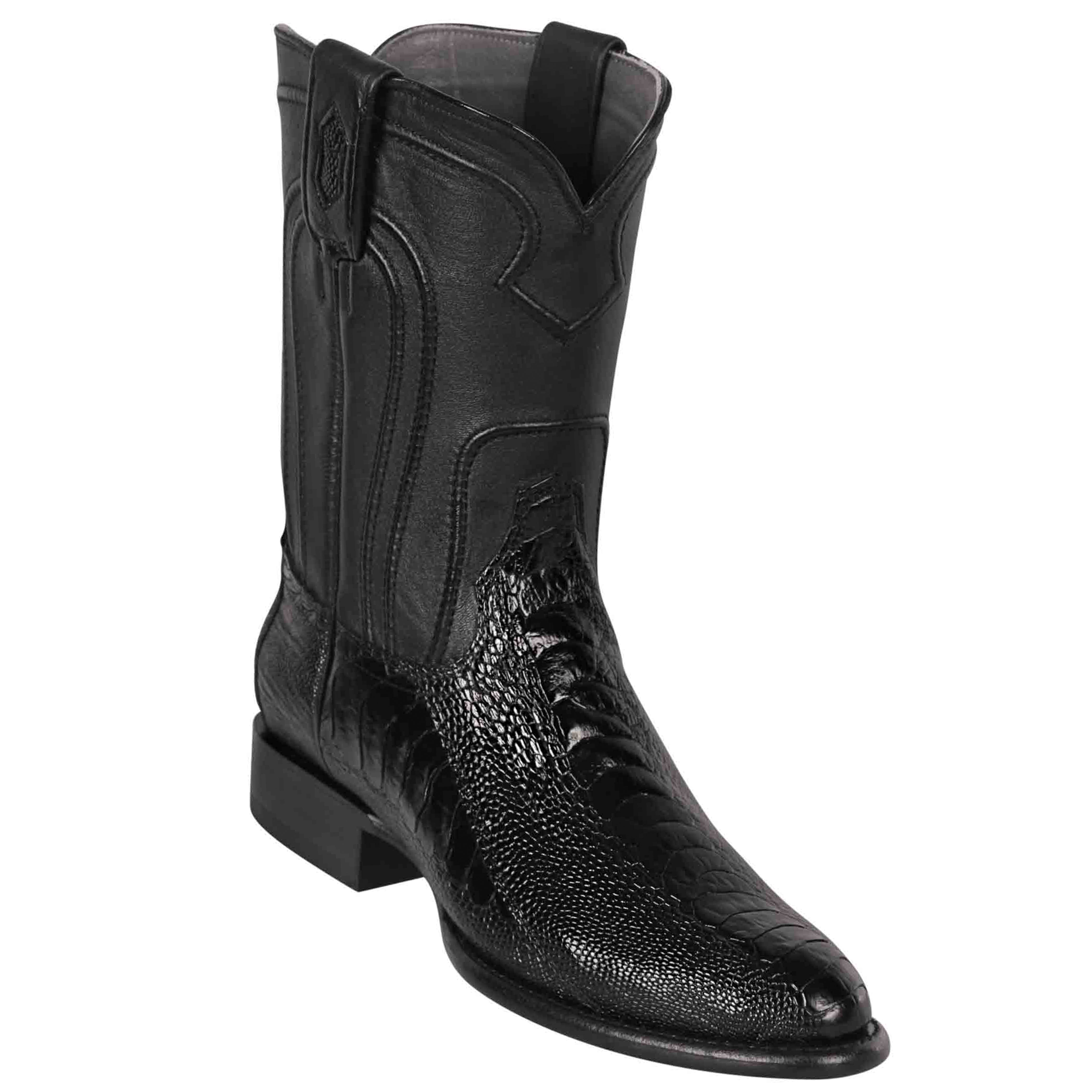 Black Roper Ostrich Leg Western Boots - Los Altos Boots