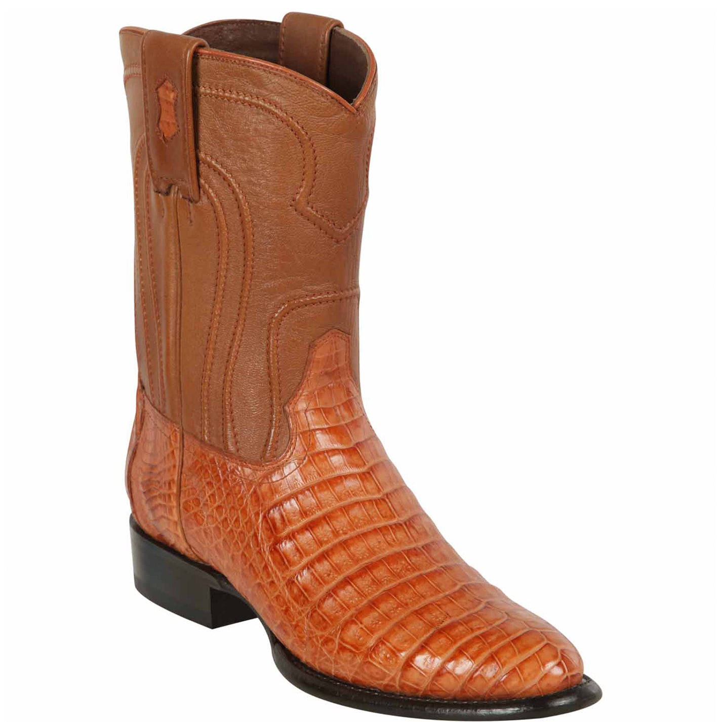 Los Altos Men's Cognac Caiman Belly Boots Roper Toe