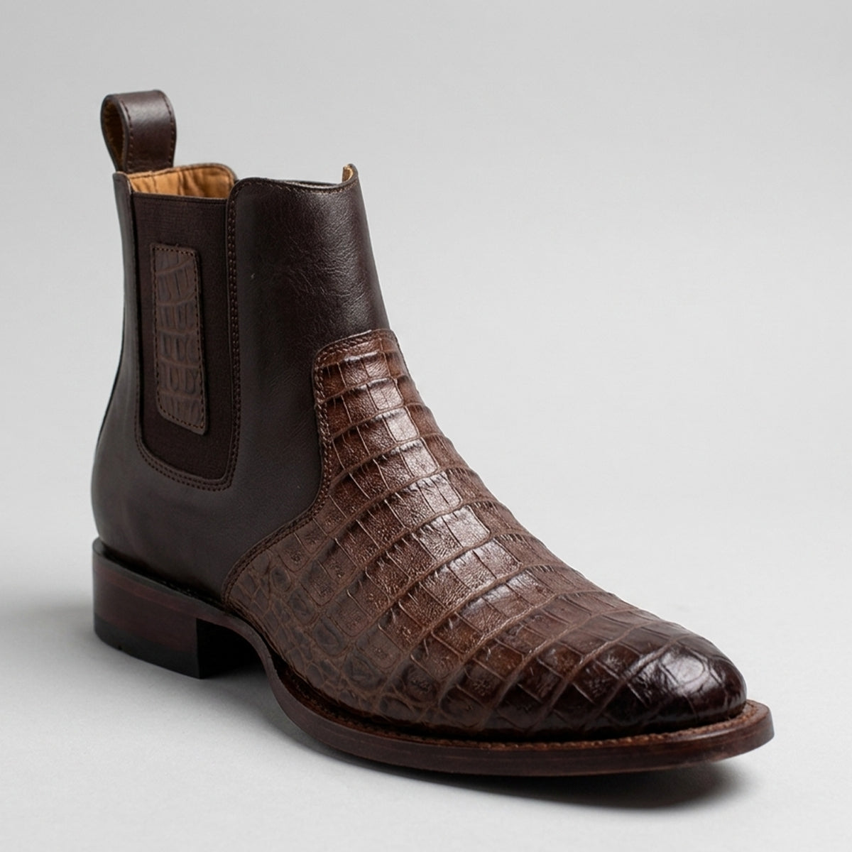 Los Altos Men's Caiman Belly Faded Brown Chelsea Boot R-Toe