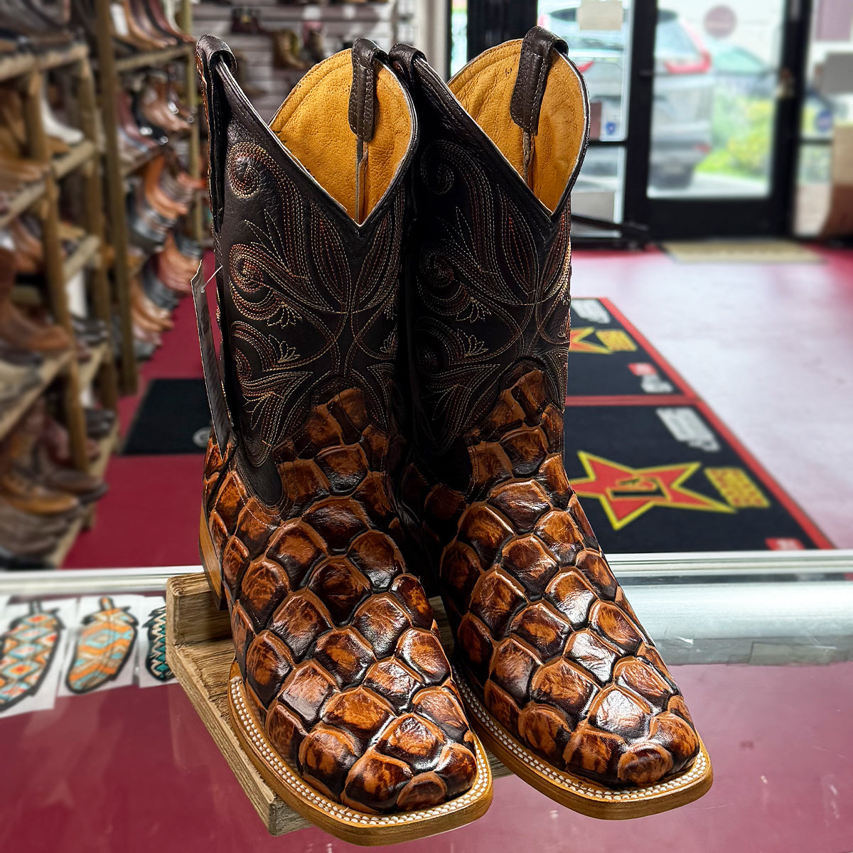 Pirarucu Fish Print Boots Square Toe La Sierra Boots