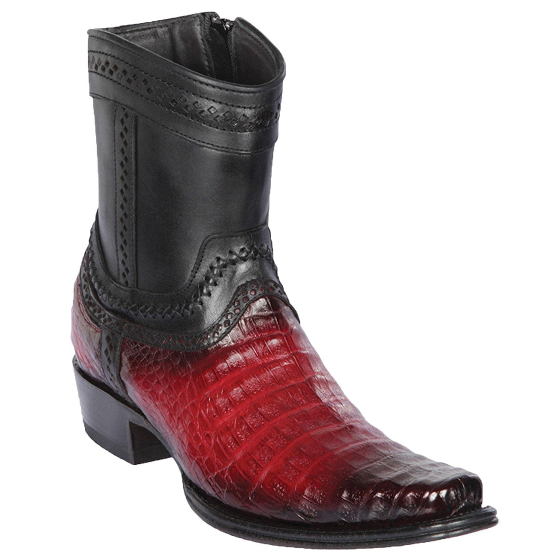 Caiman Belly Short Cowboy Boots Burgundy - Los Altos Boots