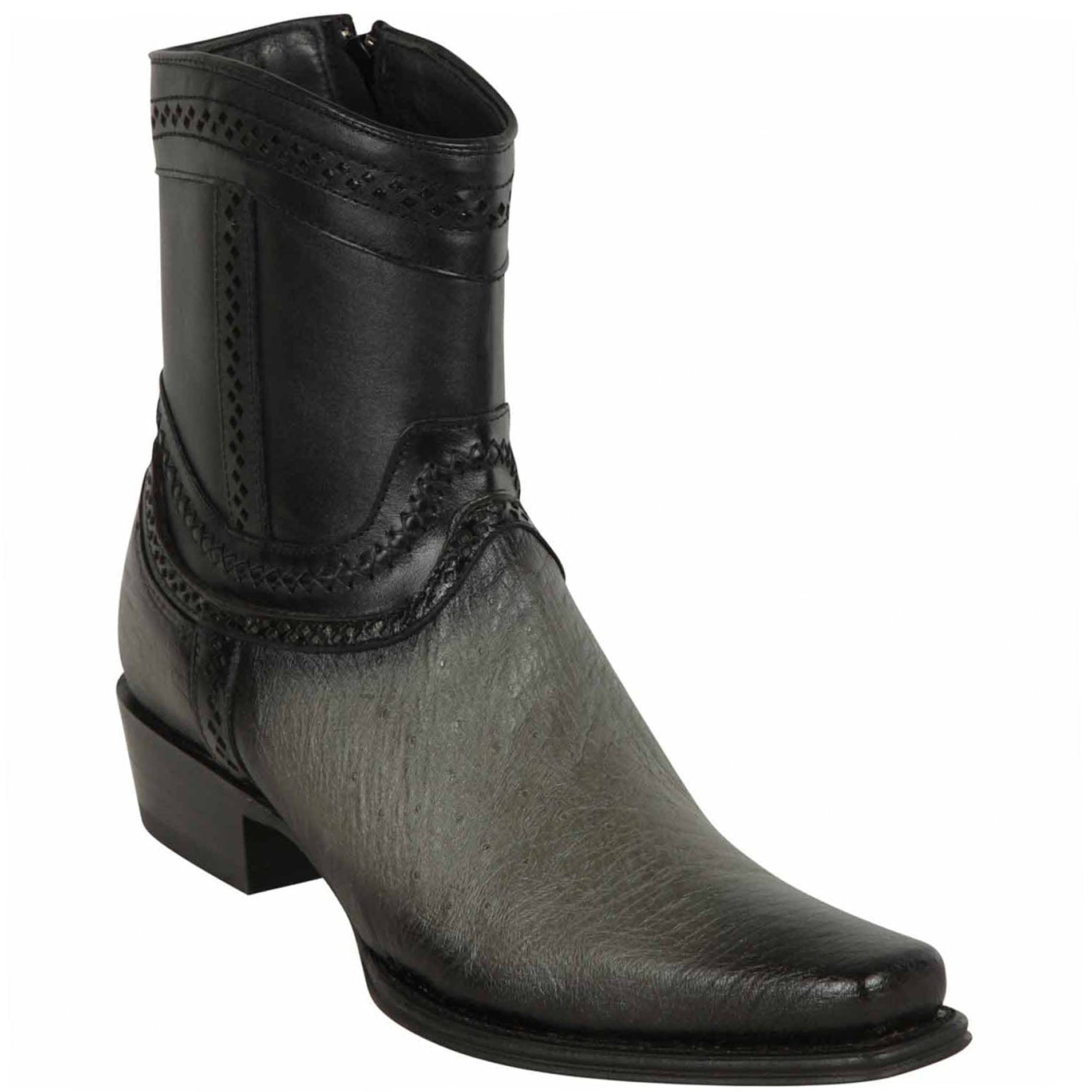 Grey Smooth Ostrich Short Cowboy Boots - Los Altos Boots