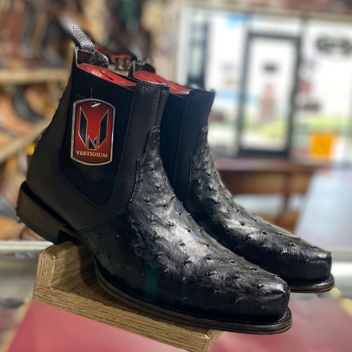 Vestigium Milan Black Ostrich Chelsea Boots