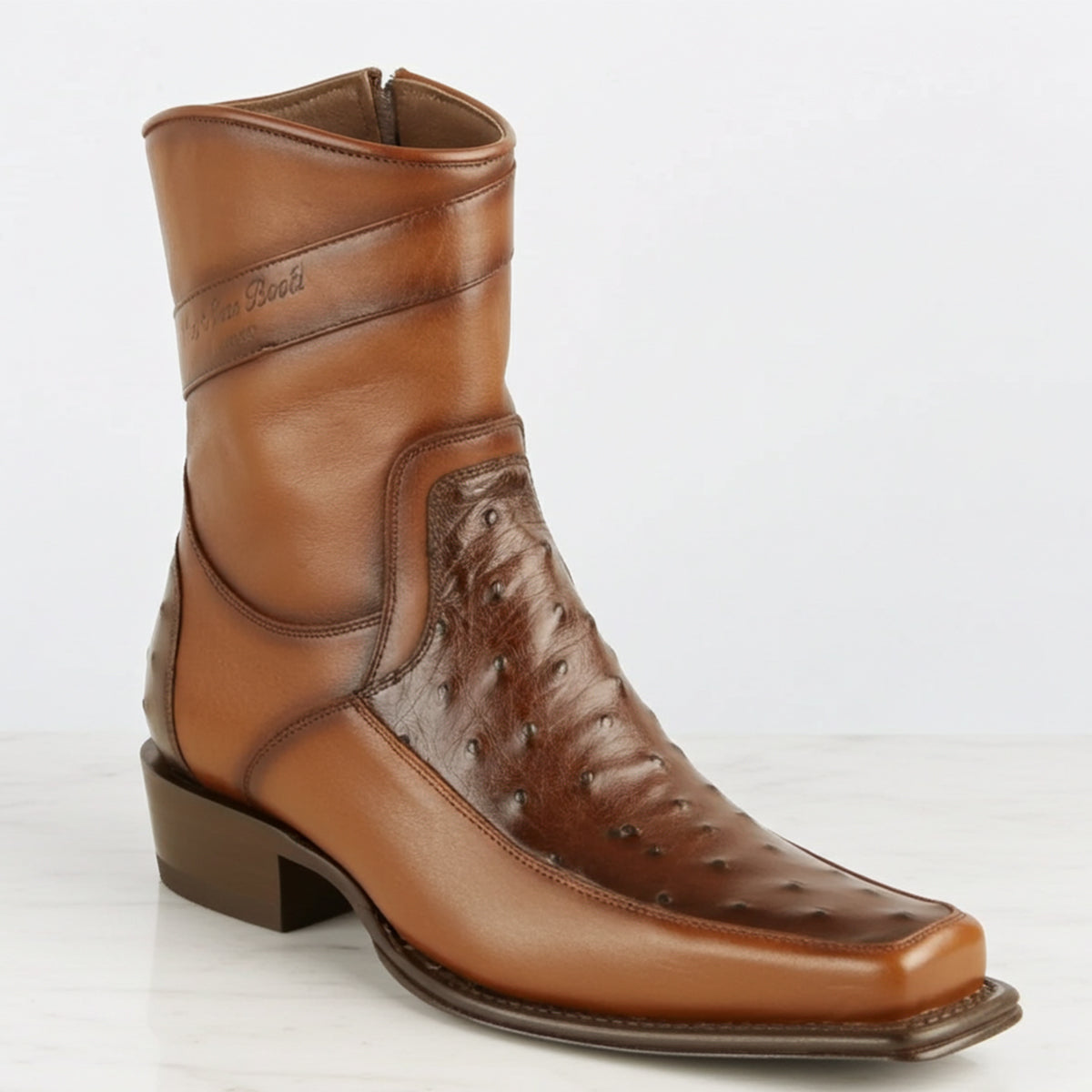 Los Altos Short Brown Ostrich Boots European Toe