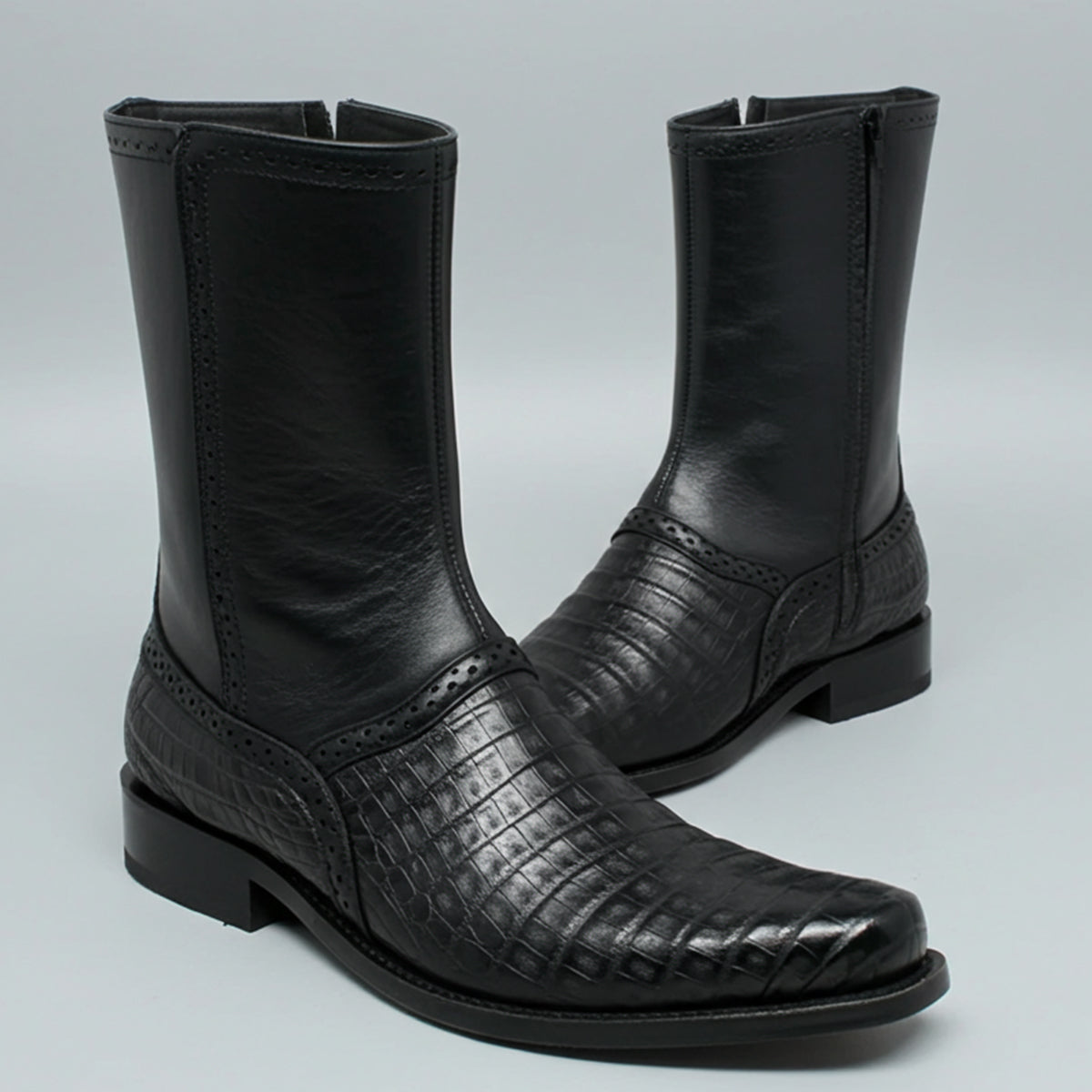 Short Black Caiman Boots