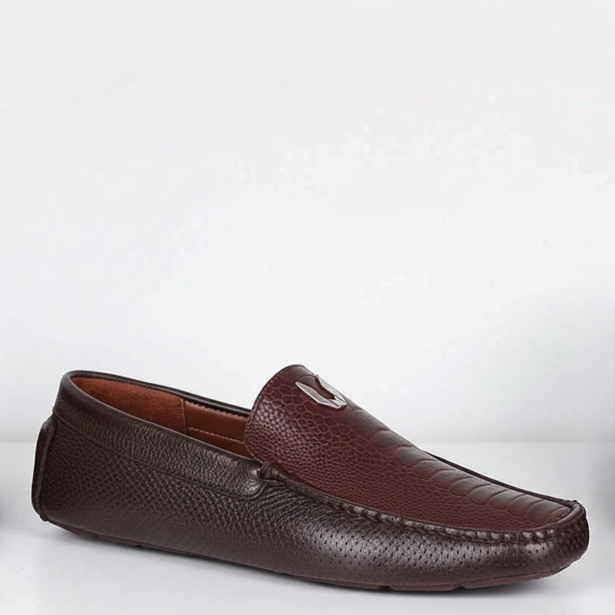 Avventura Men Ostrich Leg Leather Loafers Size 9M Burgundy Brown Handmade Spain Paul Parkman Genuine Ostrich Skin Loafers Brown (ID#73954  main image 3