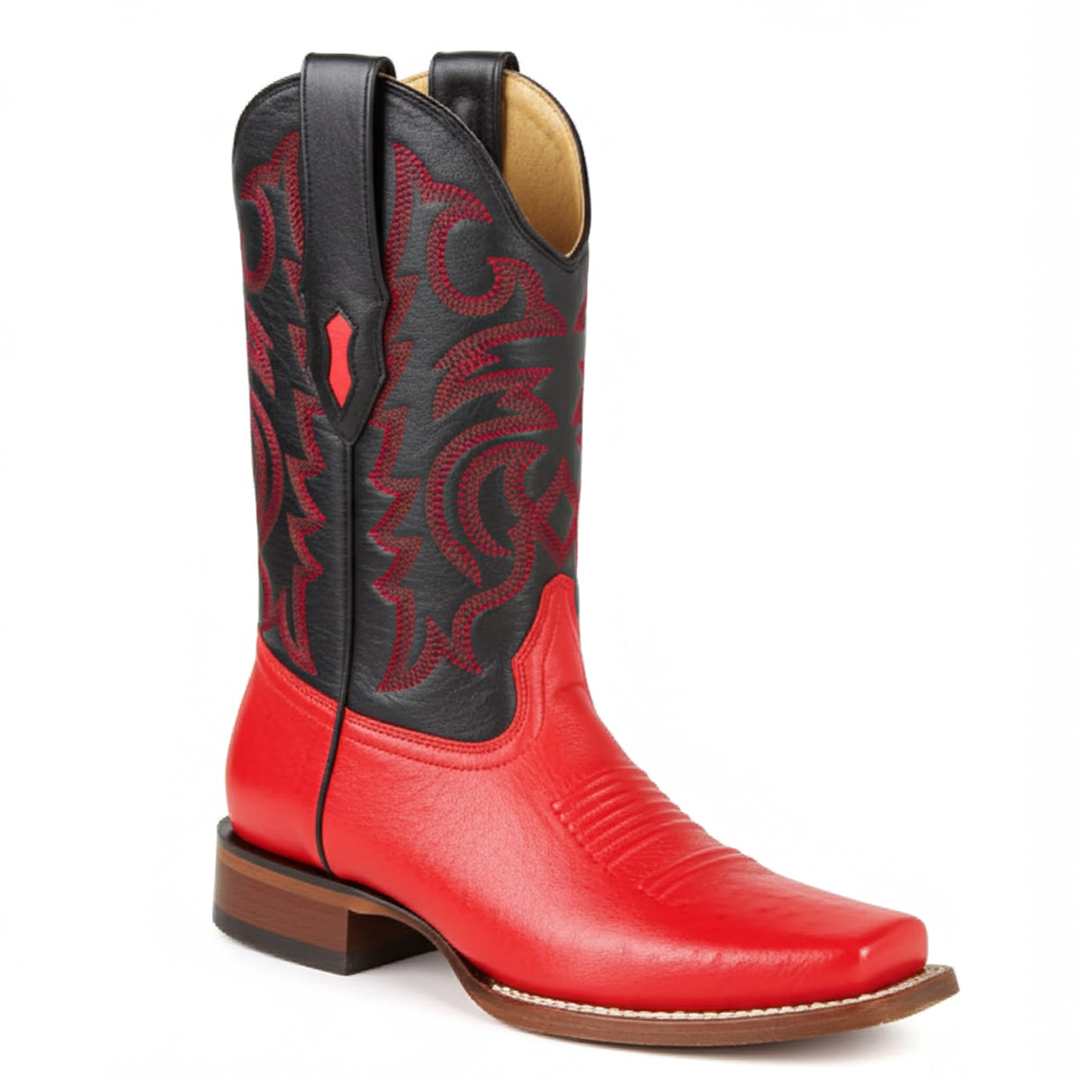 Los Altos Red Square Toe Boot Smooth Ostrich