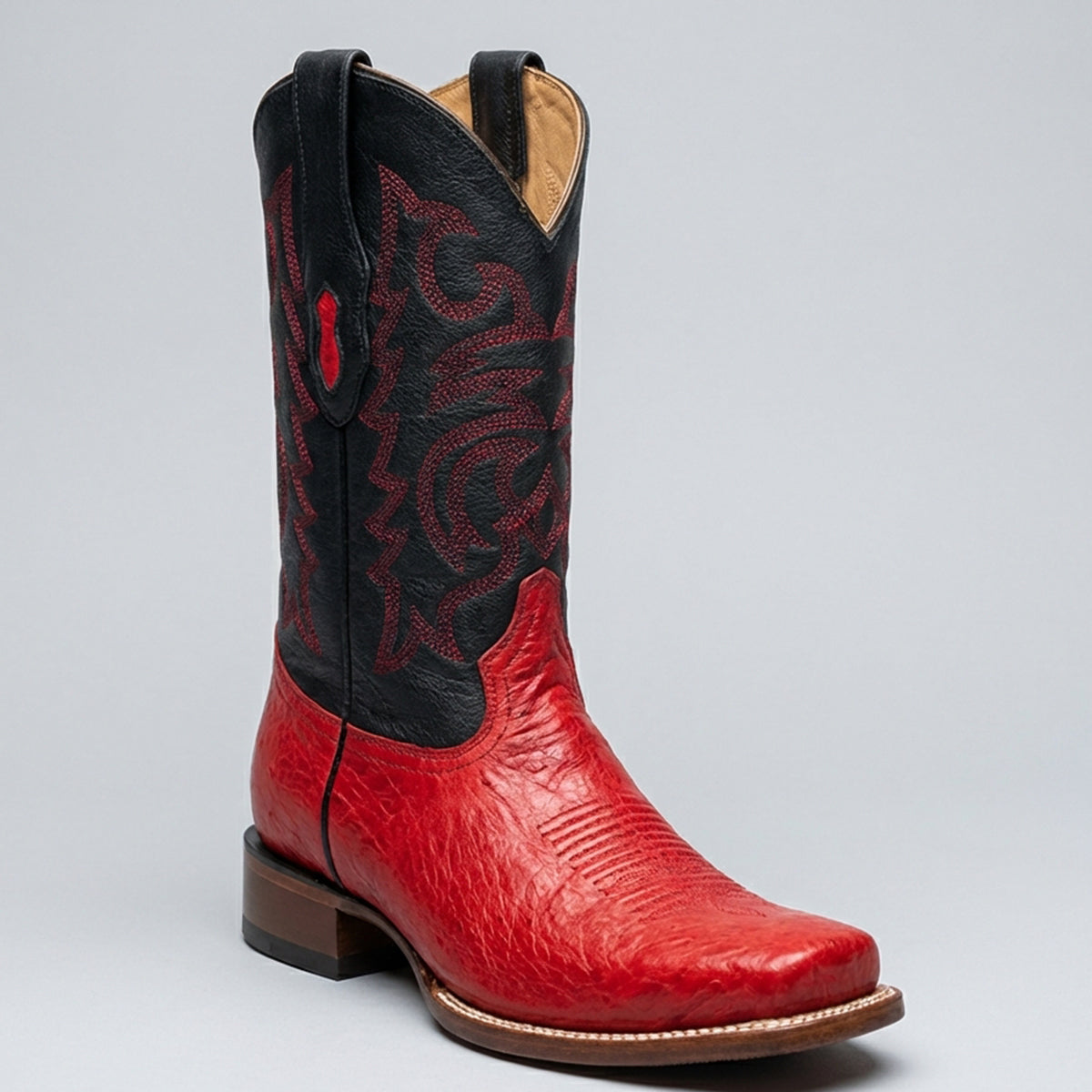 Los Altos Men's Red Smooth Ostrich Square Toe Cowboy Boot