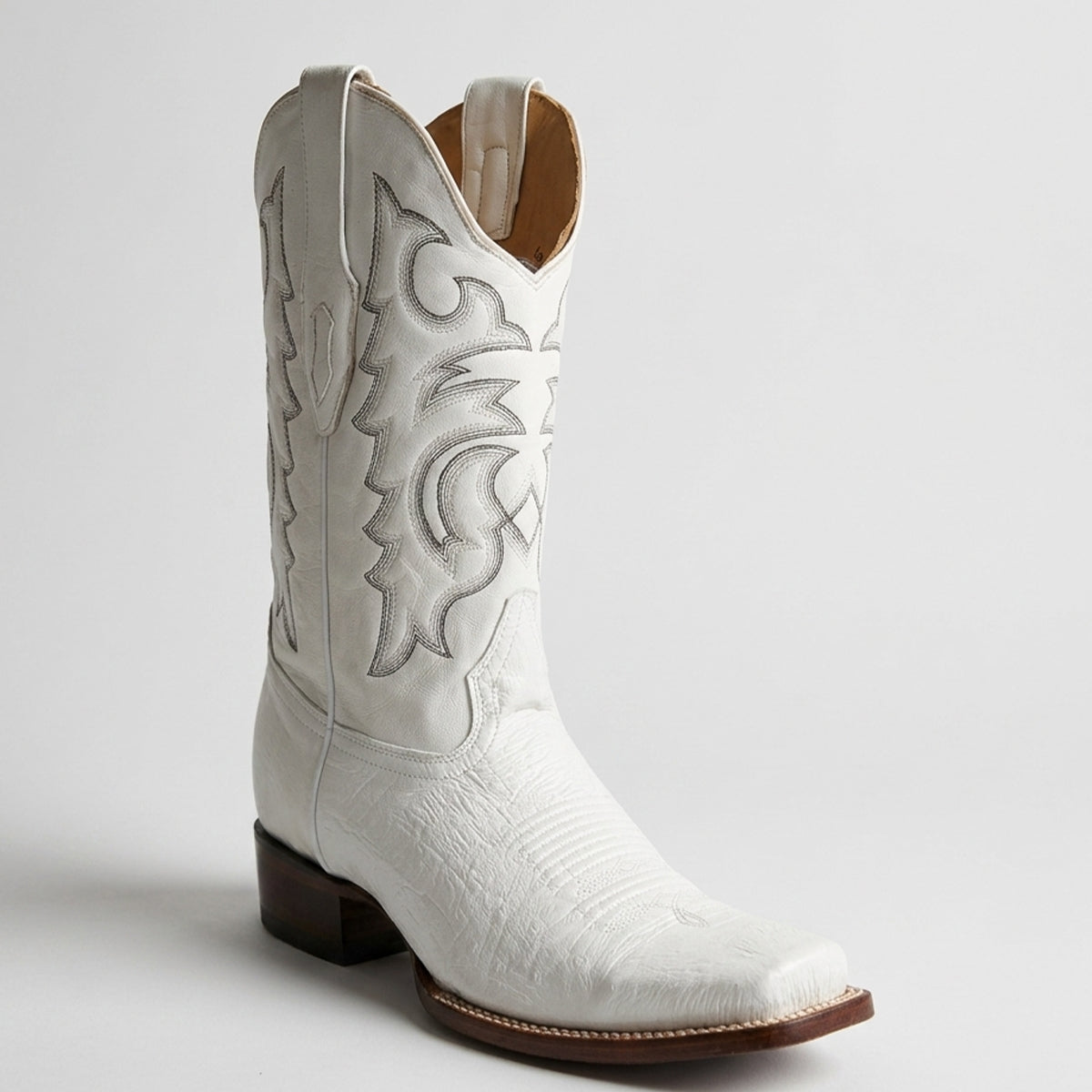 Men's Smooth Ostrich White Cowboy Boots Square Toe 7.5 / EE / White