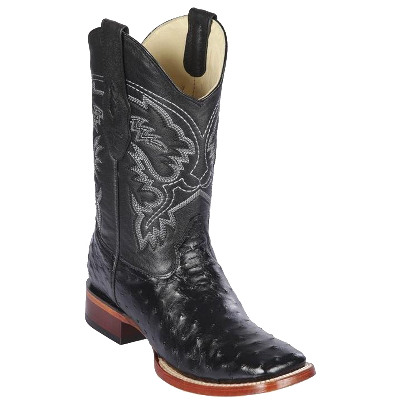 Botas De Avestruz Cuadradas Negras Botas De Avestruz Cuadradas