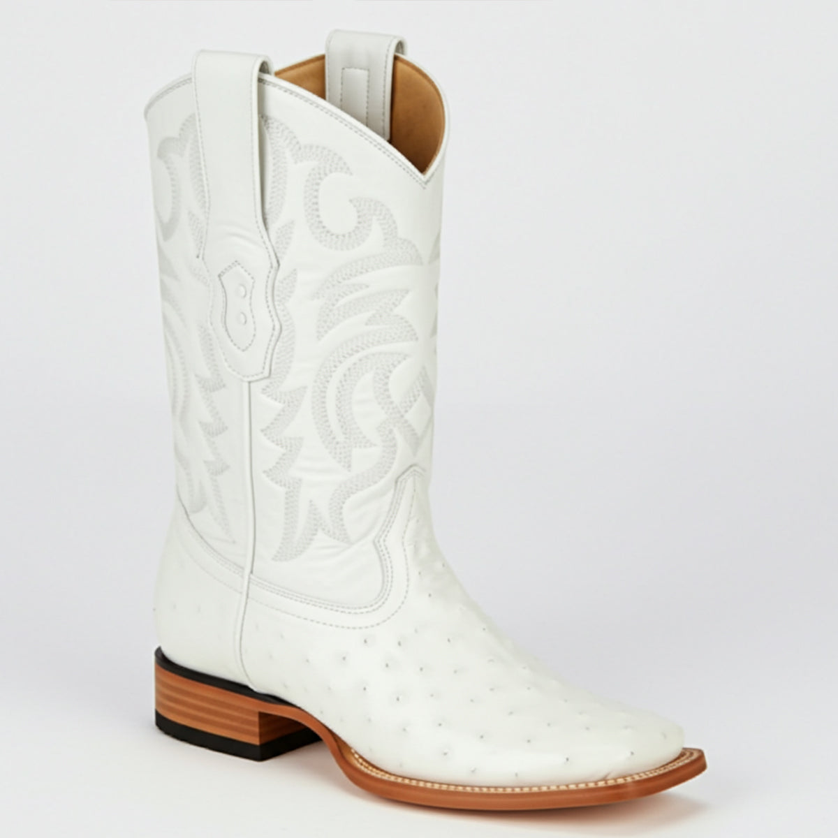 White Ostrich Boots Square Toe Los Altos Boots