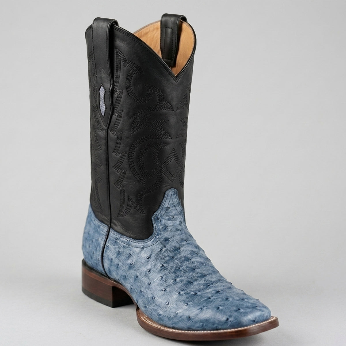 blue ostrich skin boots