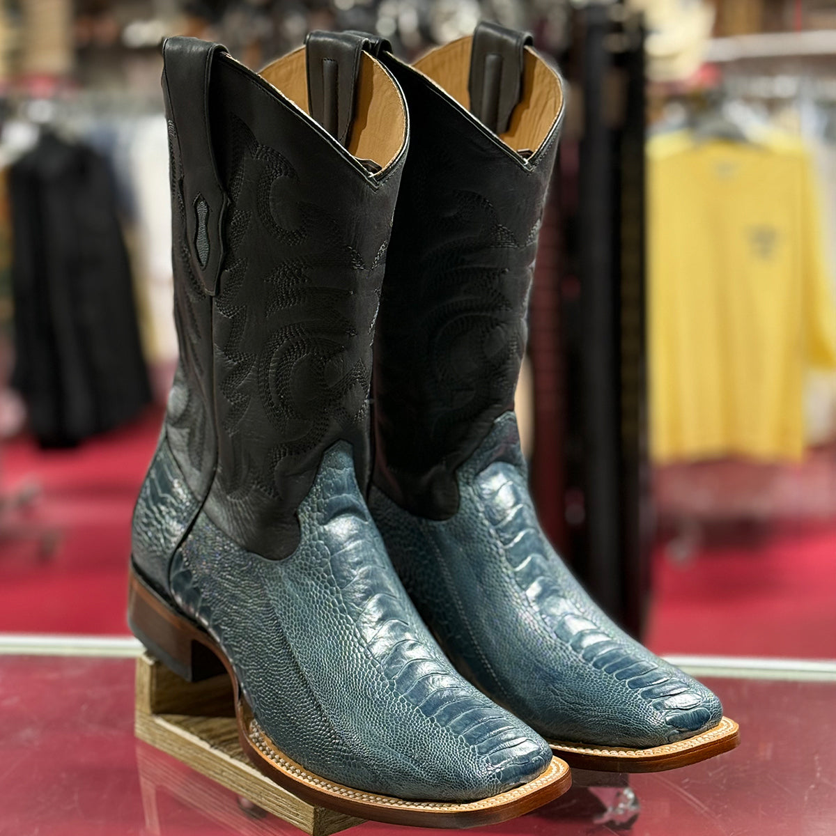 Los Altos Blue Ostrich leg square toe boots