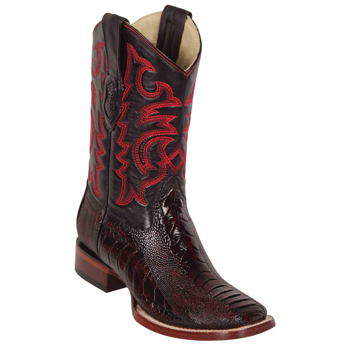 Los Altos Men's Black Cherry Ostrich Leg Square Toe Boot