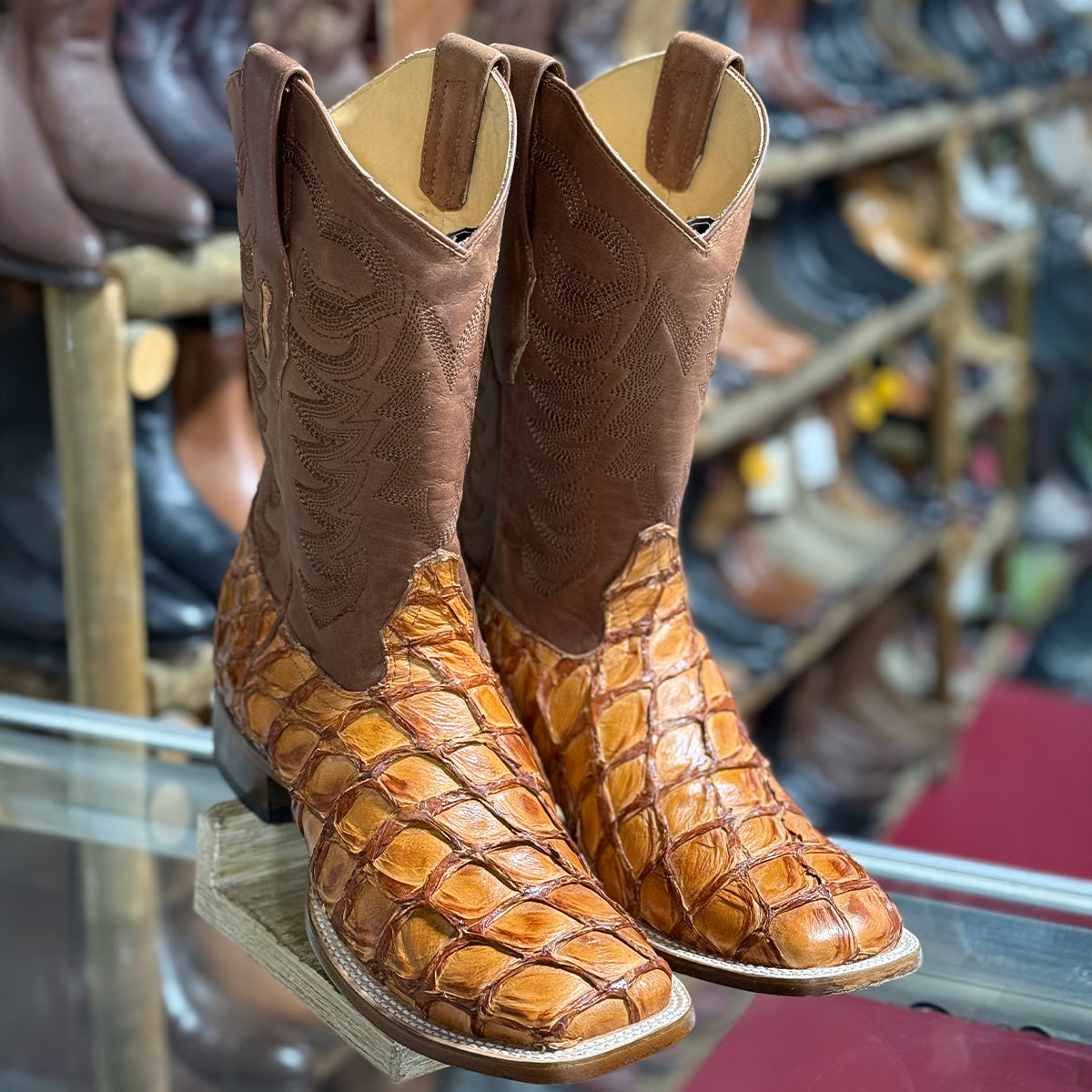 Los Altos Cognac Pirarucu Square Toe Boots