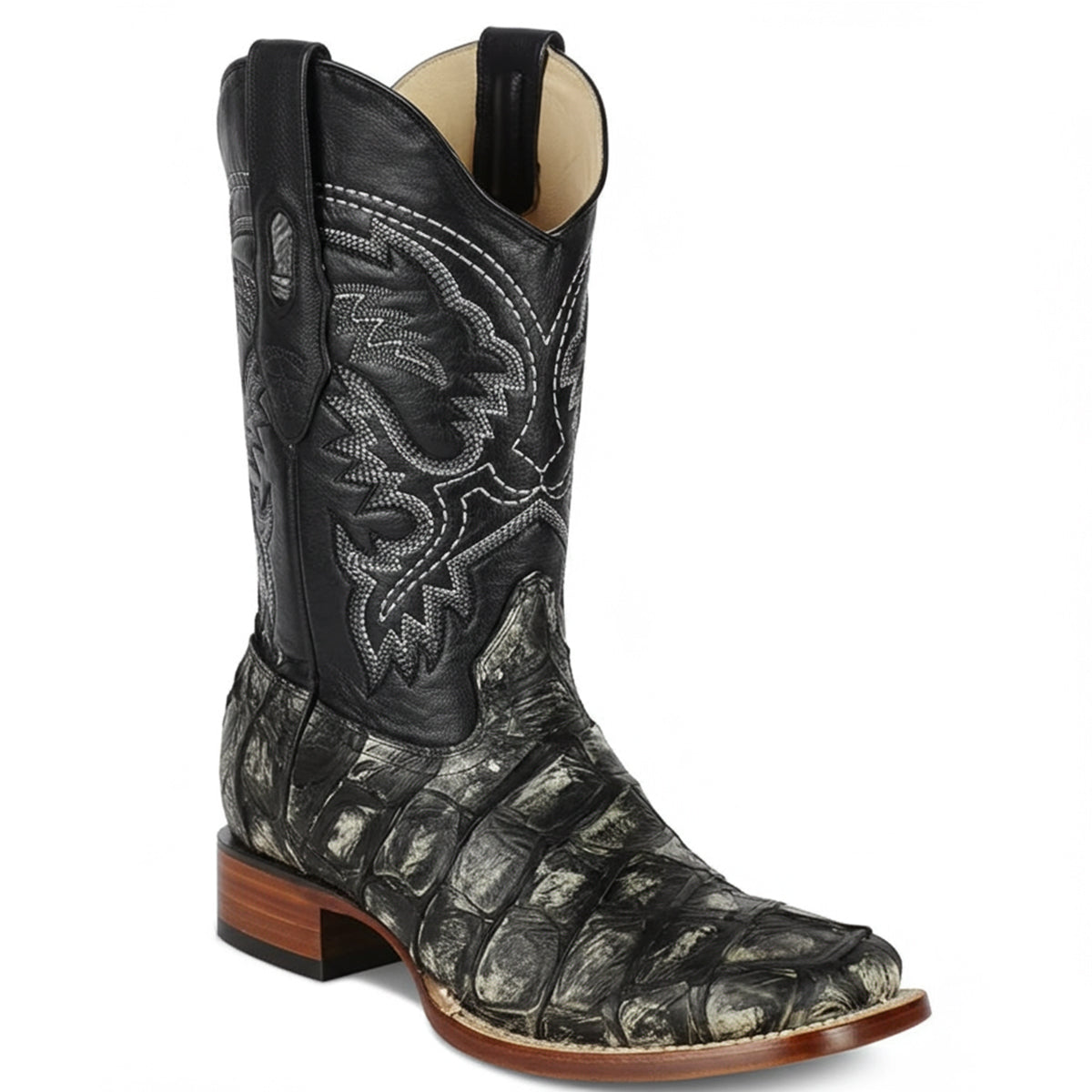 Black Pirarucu Square Toe Boots