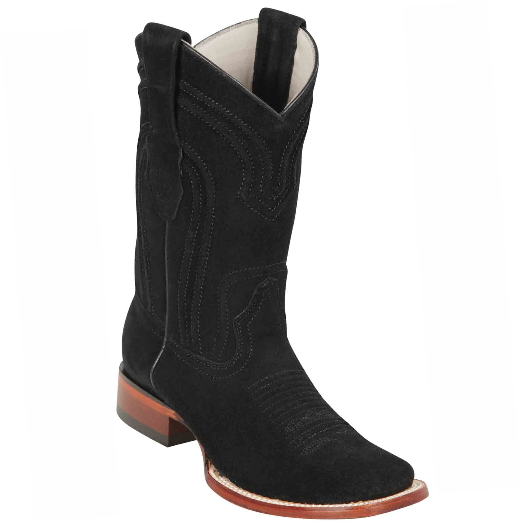 Los Altos men's black suede leather square toe western boot.