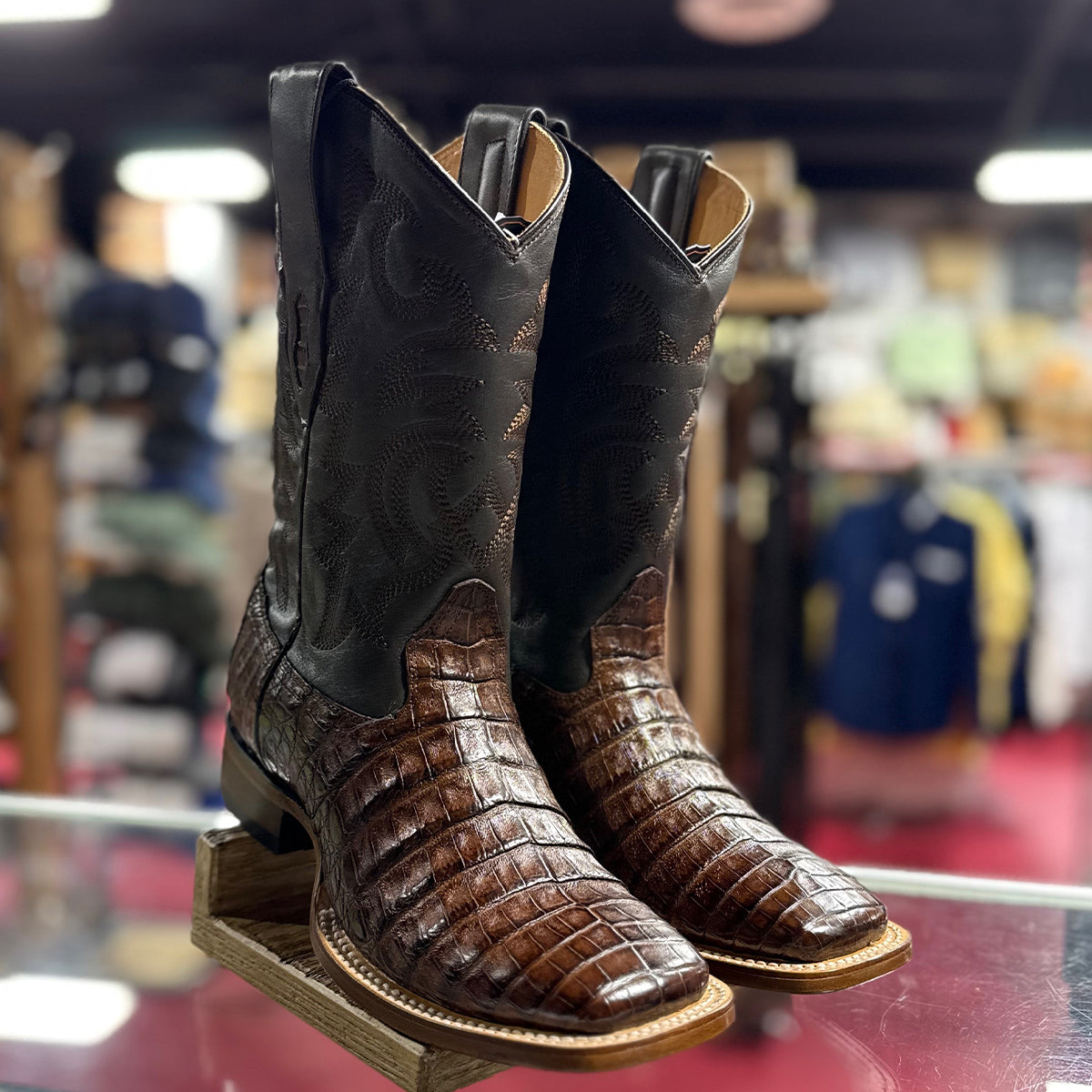 Los Altos Men's Brown Caiman Square Toe Cowboy Boots