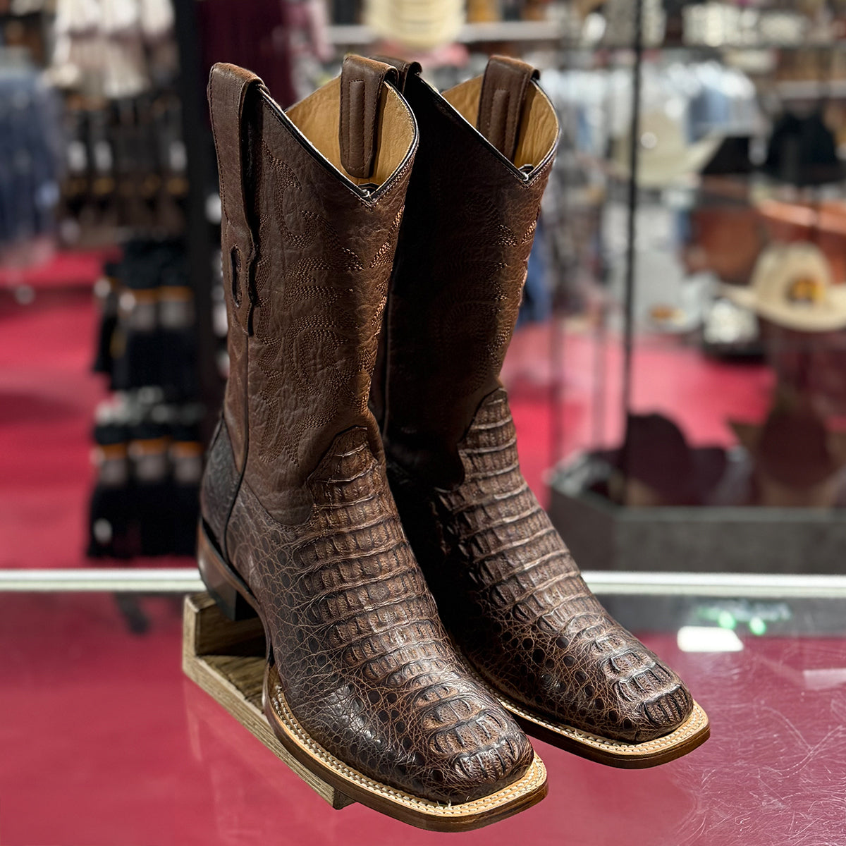 Los Altos brown crocodile square toe cowboy boots