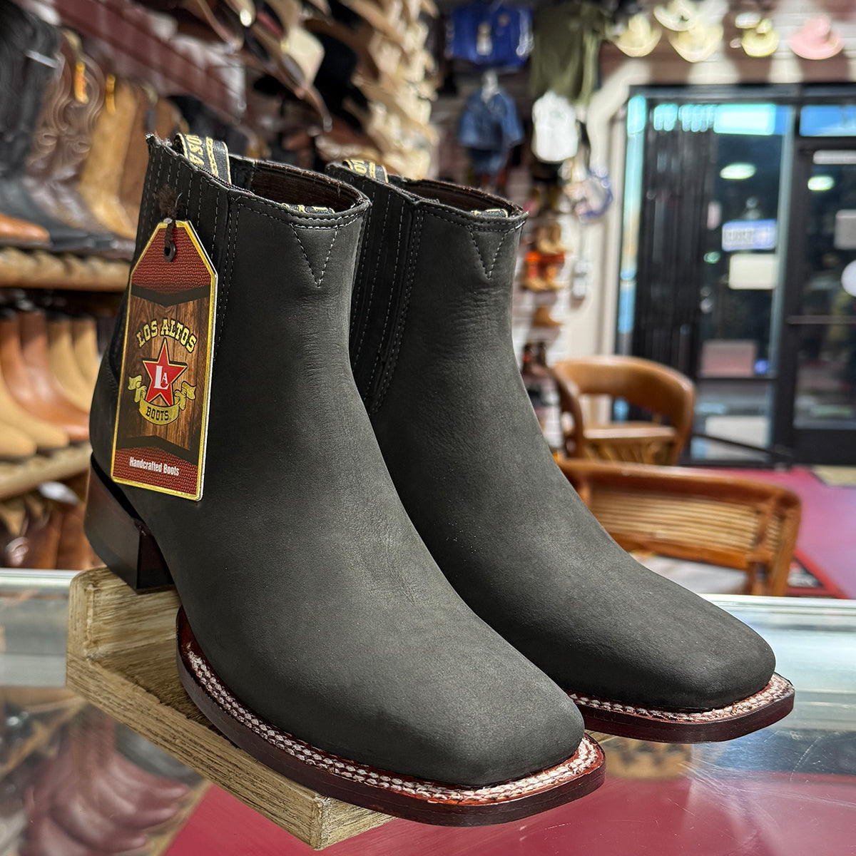 Grey boots square toe